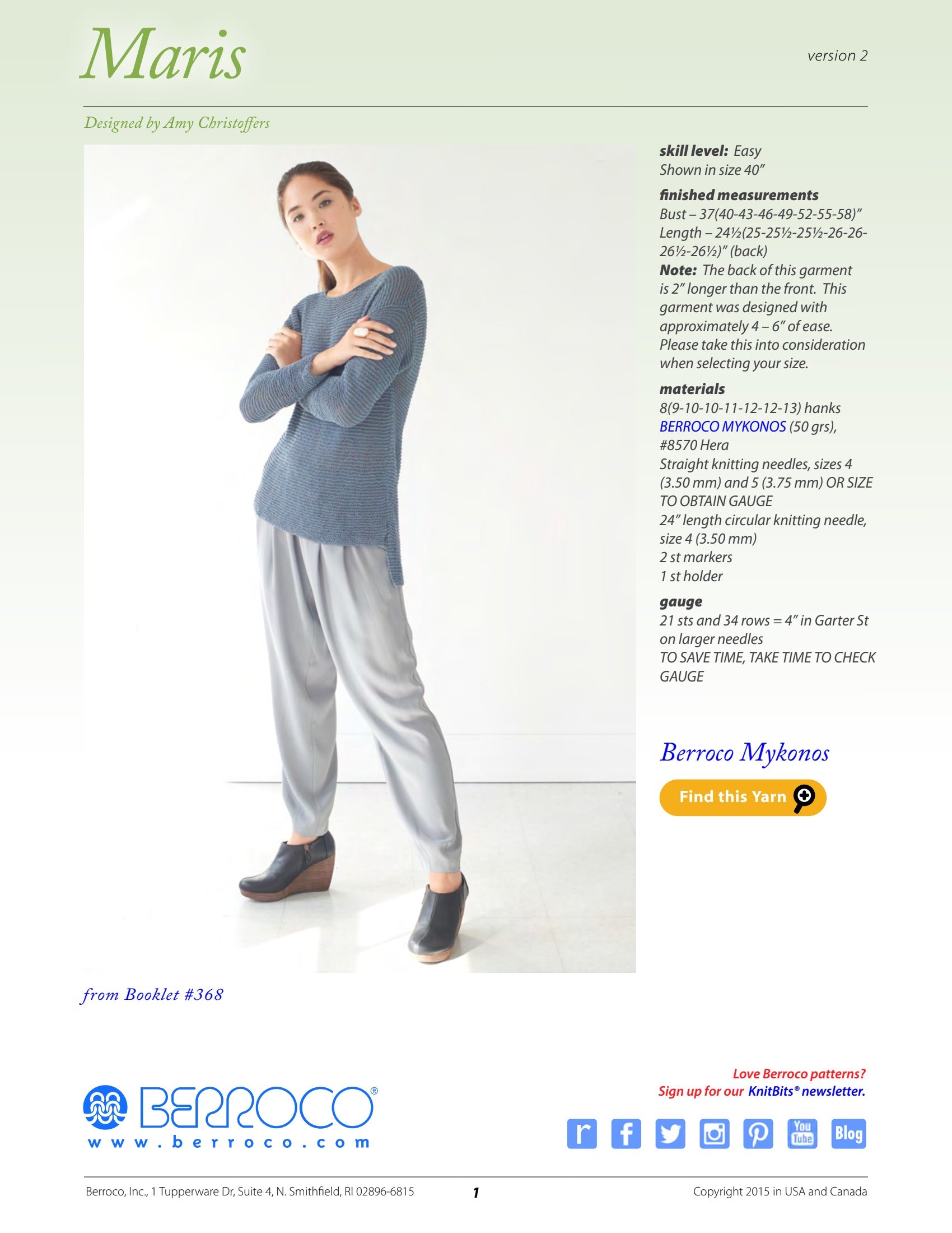 Berroco Maris Jumper Knitting Pattern