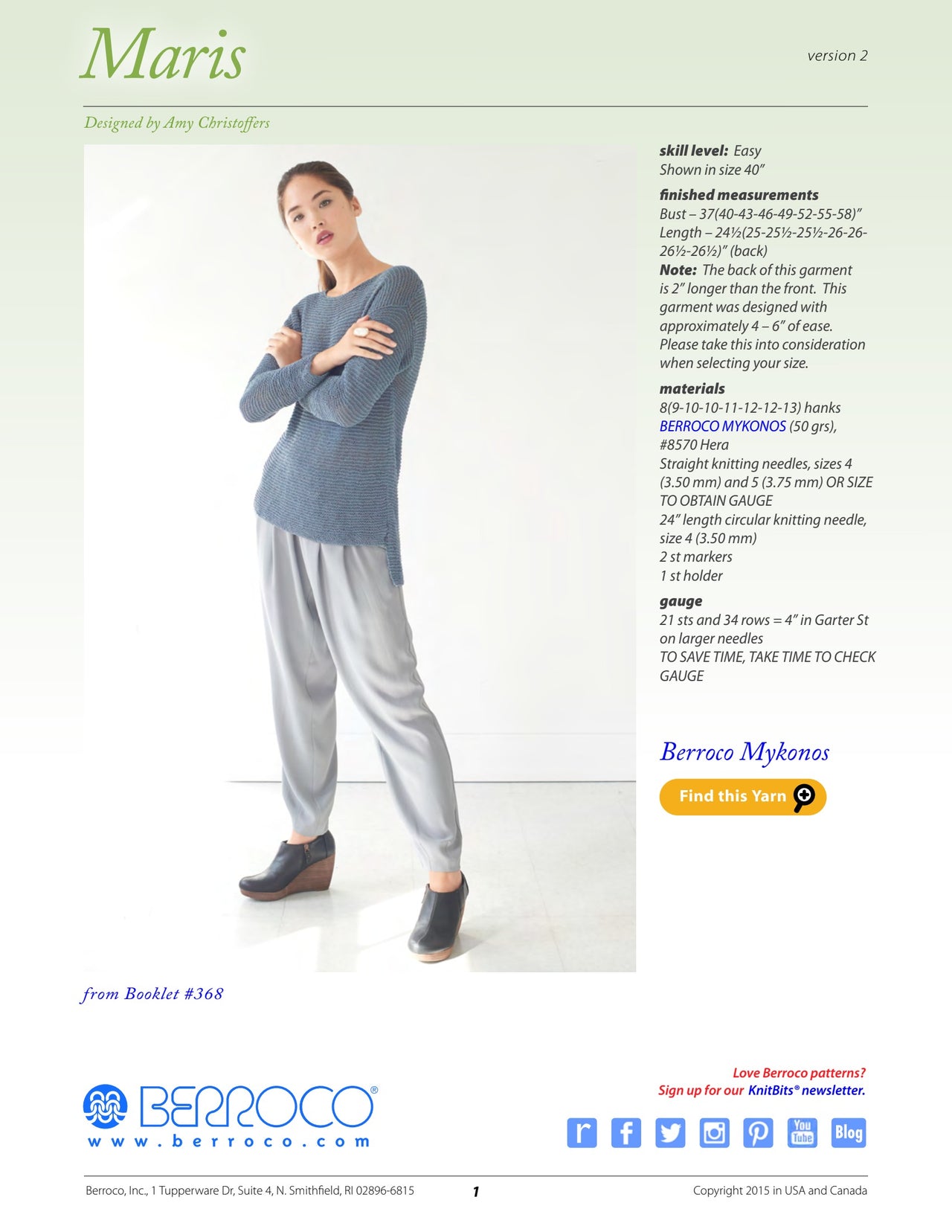 Berroco Maris Jumper Knitting Pattern