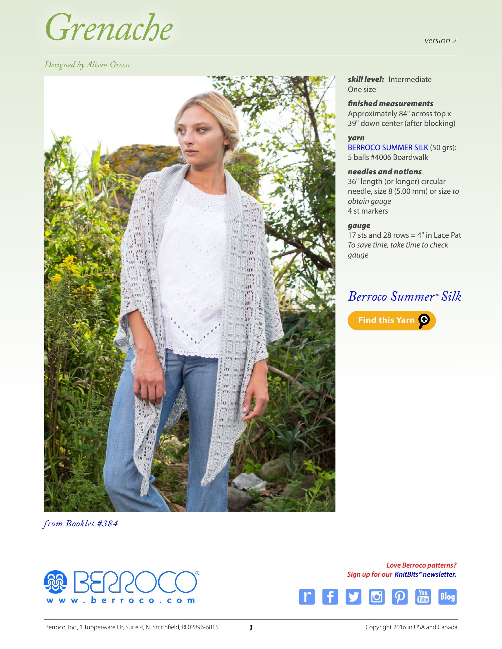 Berroco Grenache Wrap Knitting Pattern