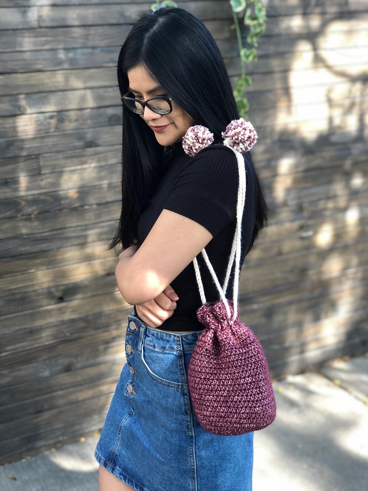Drawstring Pom Pom Bag