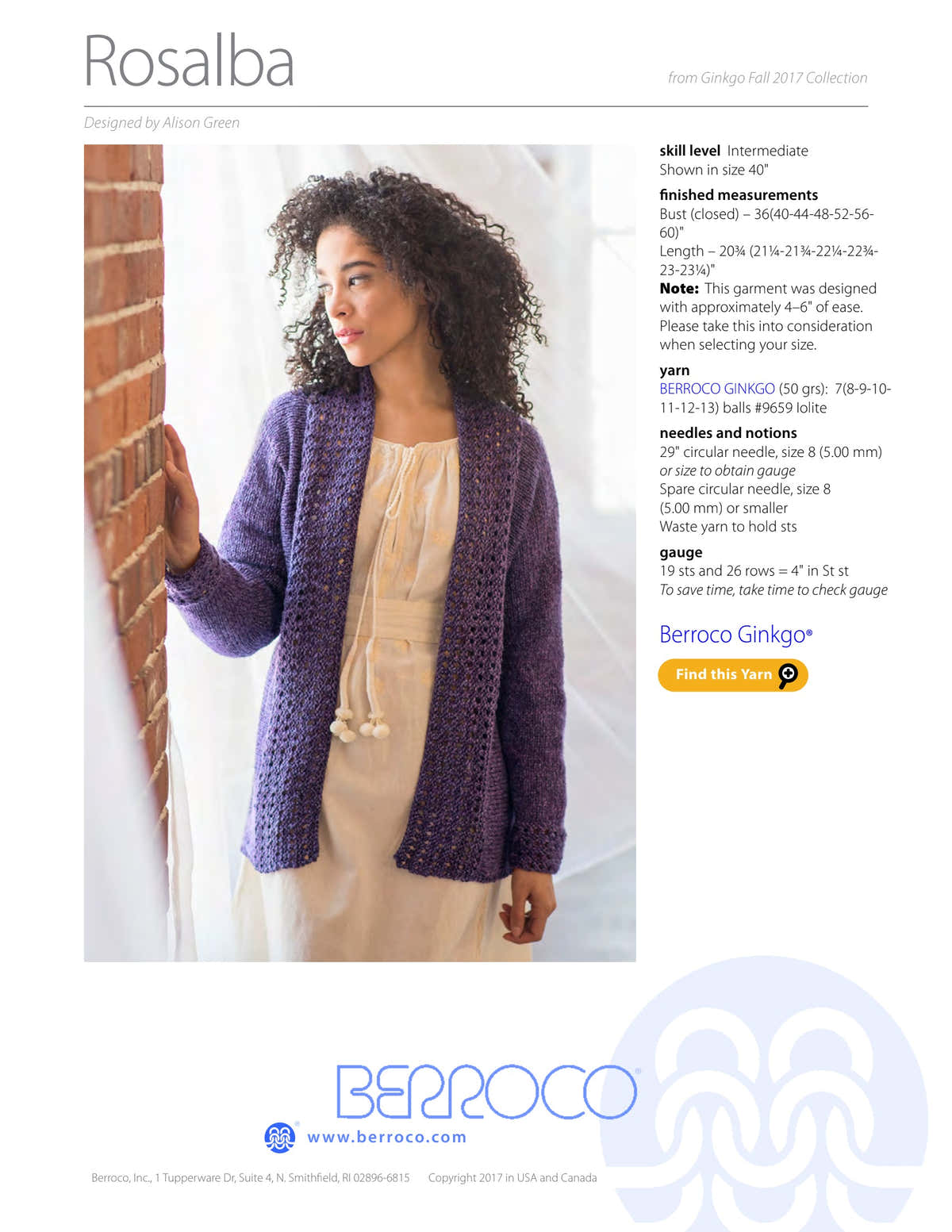 Berroco Rosalba Cardigan Knitting Pattern