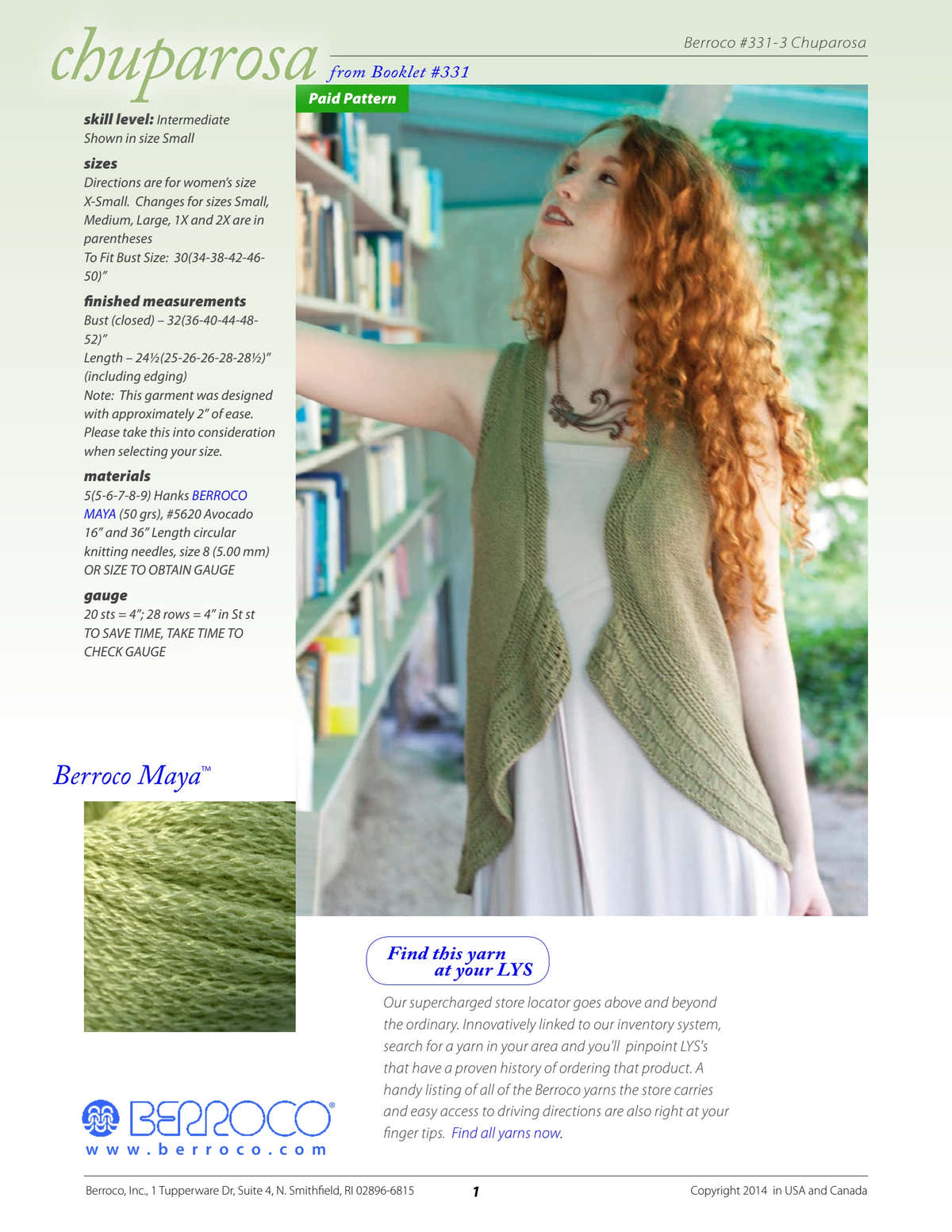 Berroco Chuparosa Vest Knitting Pattern
