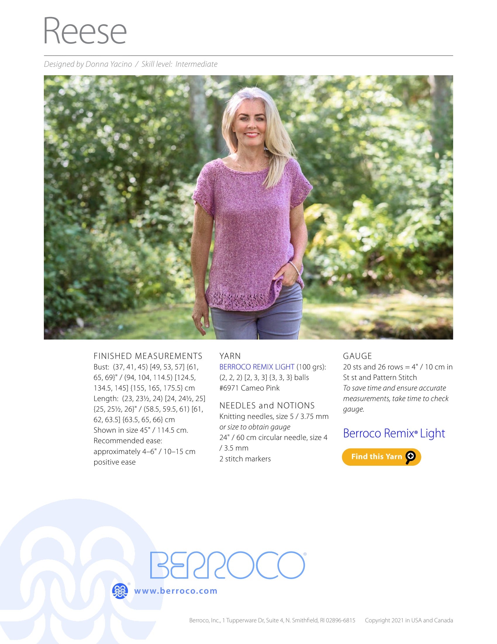 Berroco Reese Jumper Knitting Pattern