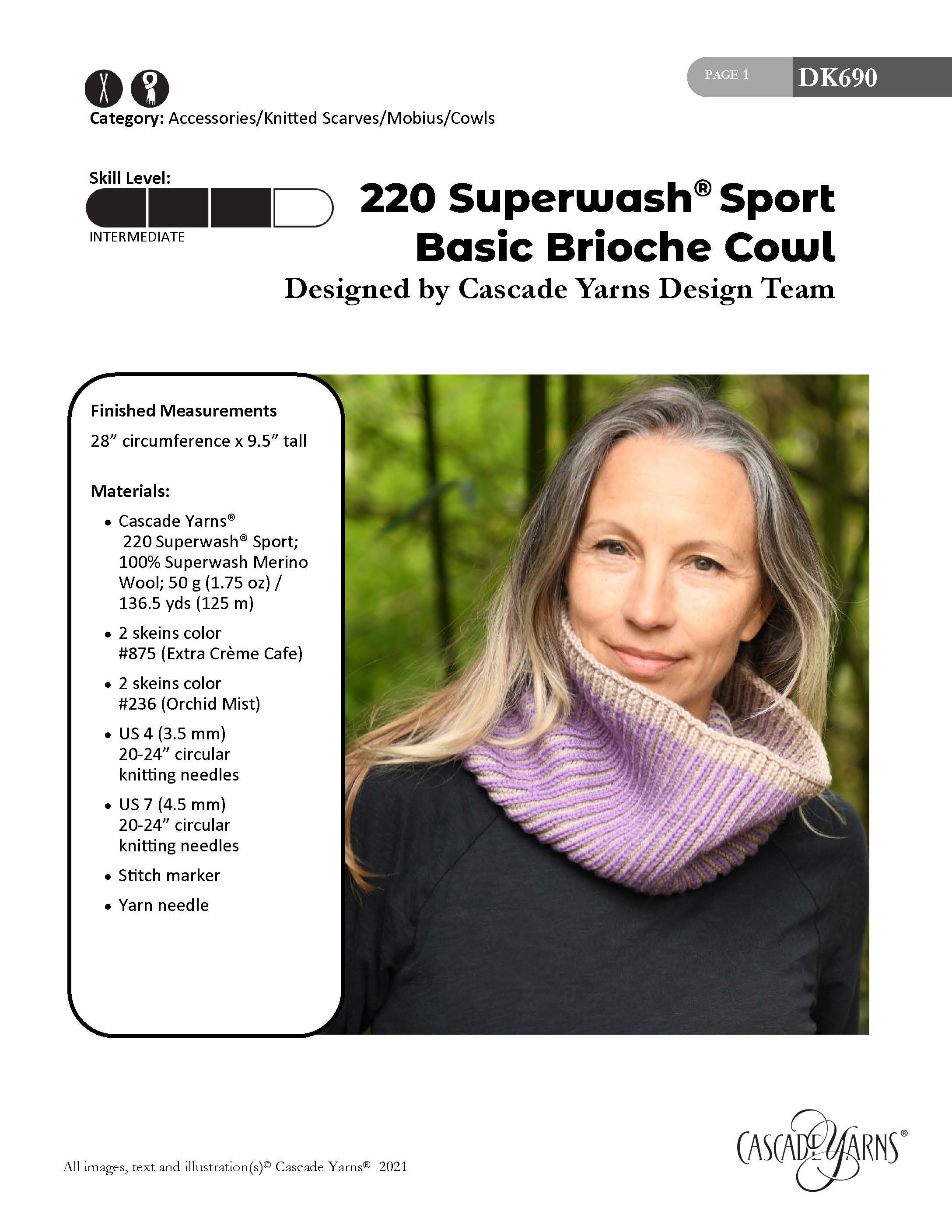 Cascade Yarns DK Basic Brioche Cowl Knitting Pattern