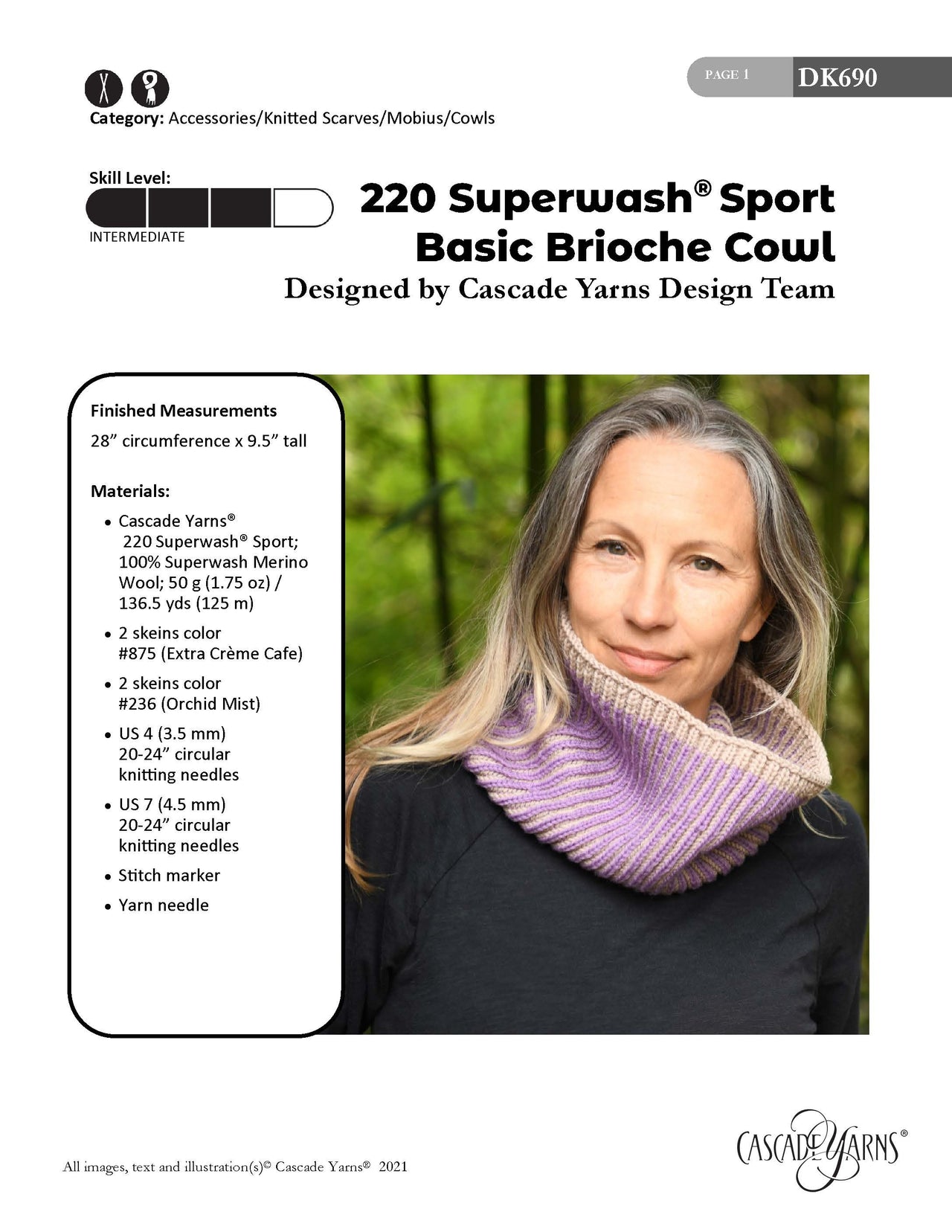Cascade Yarns DK Basic Brioche Cowl Knitting Pattern
