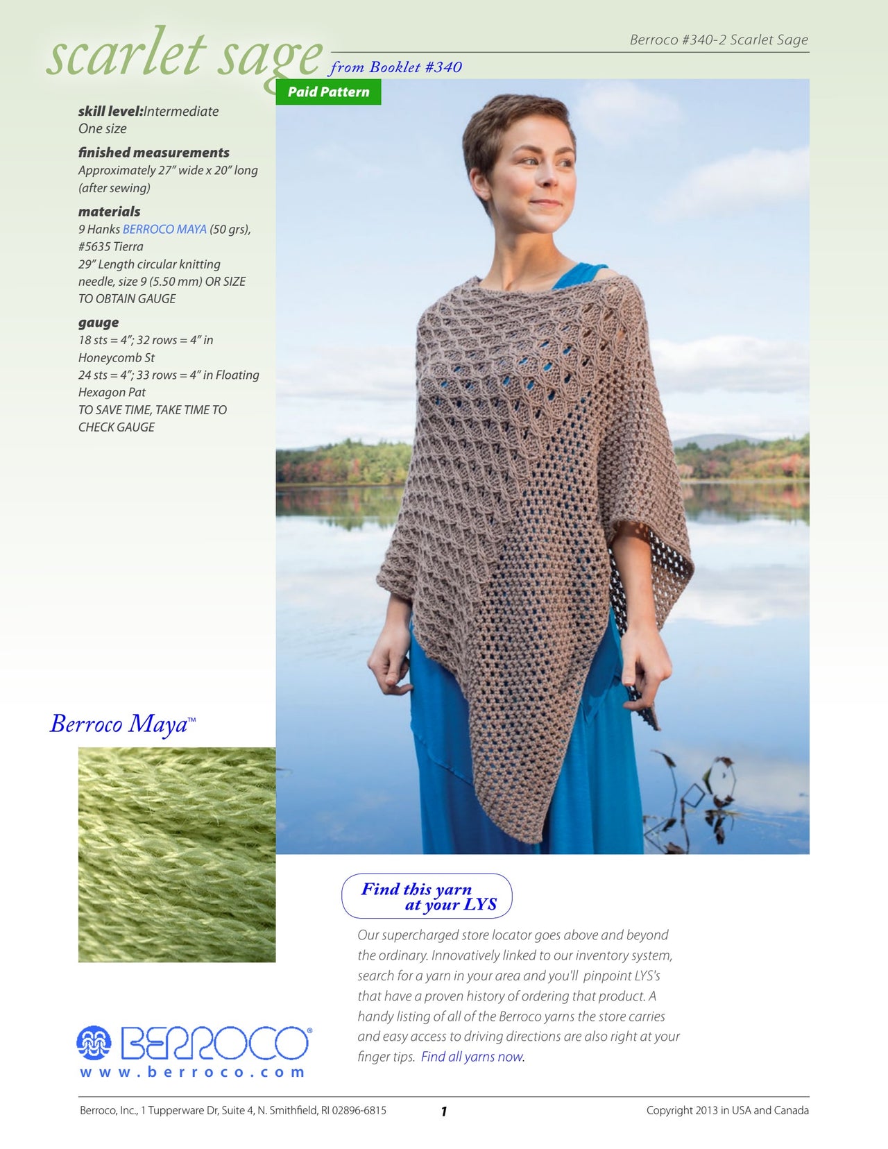 Berroco Scarlet Sage Cape Knitting Pattern