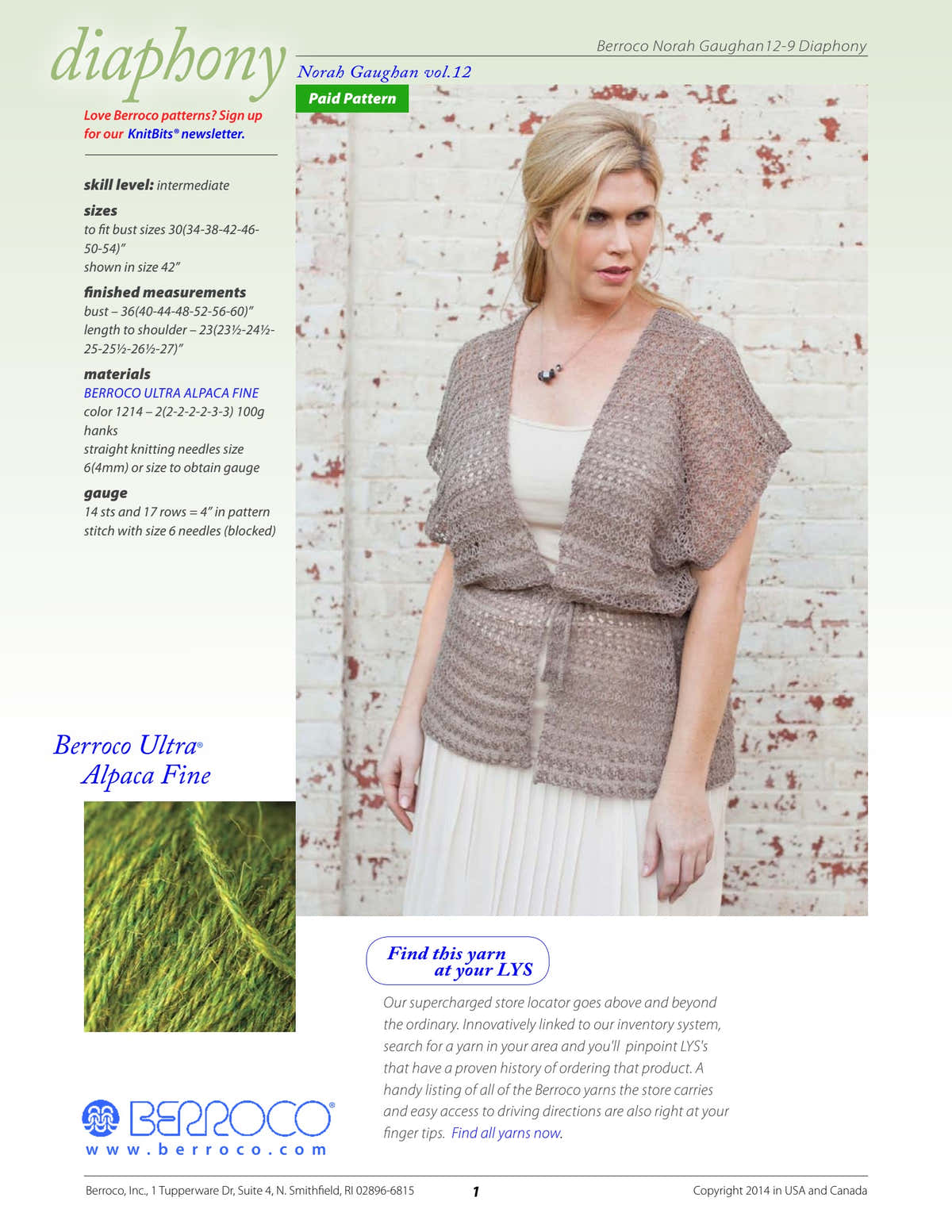 Berroco Diaphony Cardigan Knitting Pattern