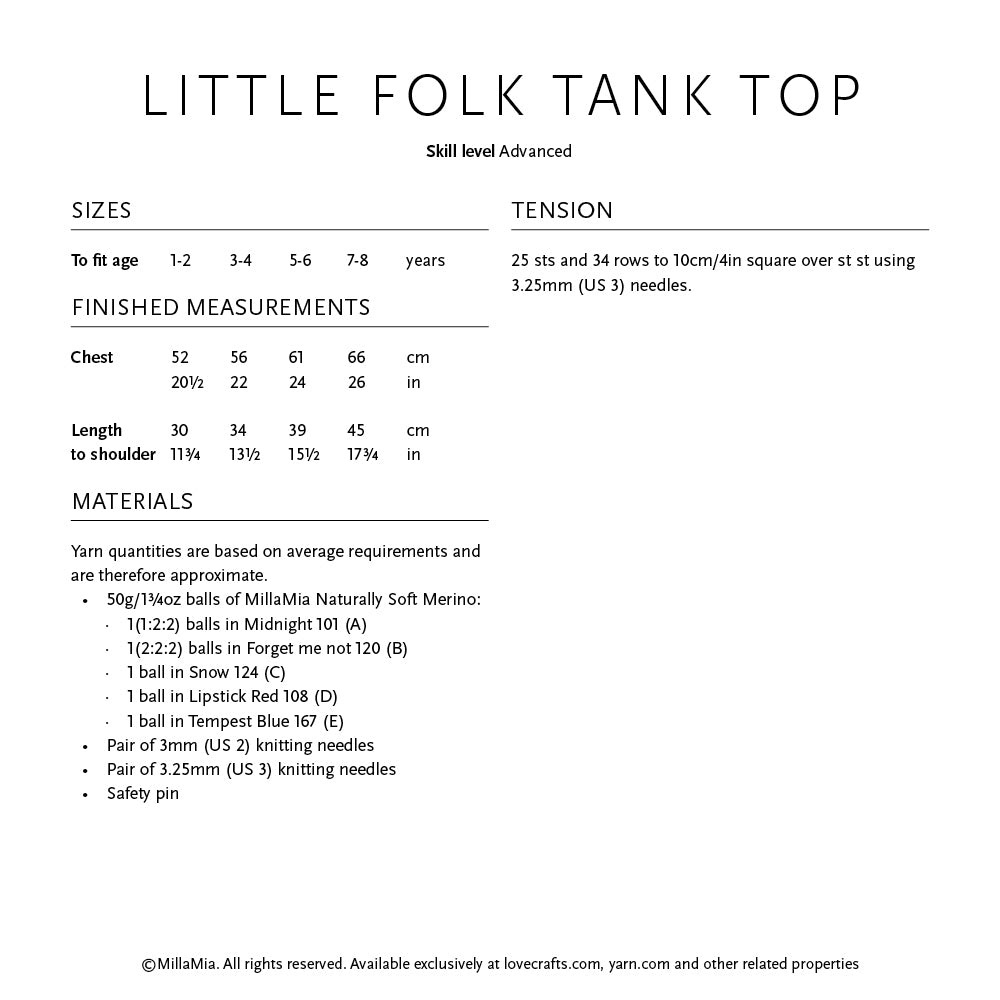 MillaMia Little Folk Tank Top Knitting Pattern
