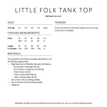 MillaMia Little Folk Tank Top Knitting Pattern