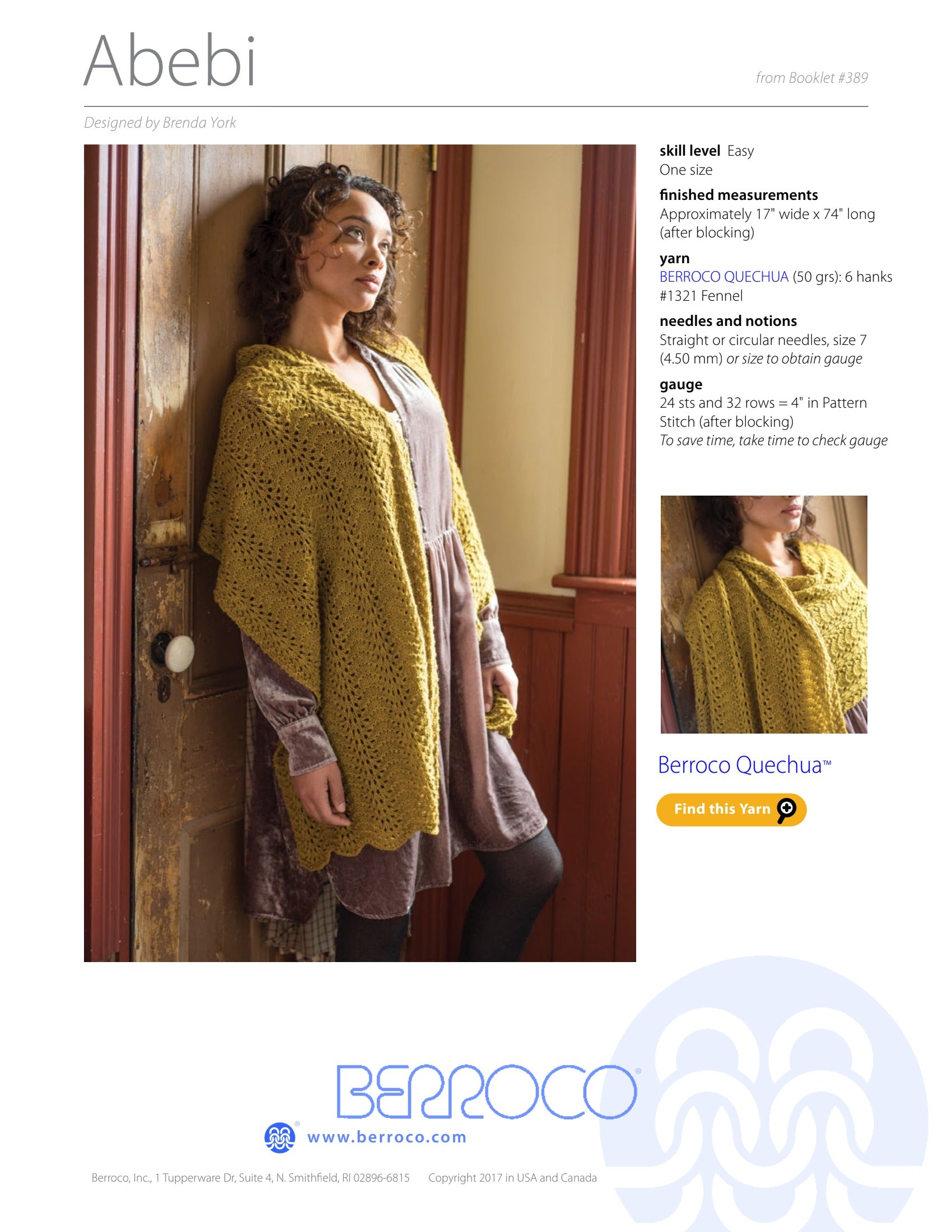 Berroco Abebi Wrap Knitting Pattern