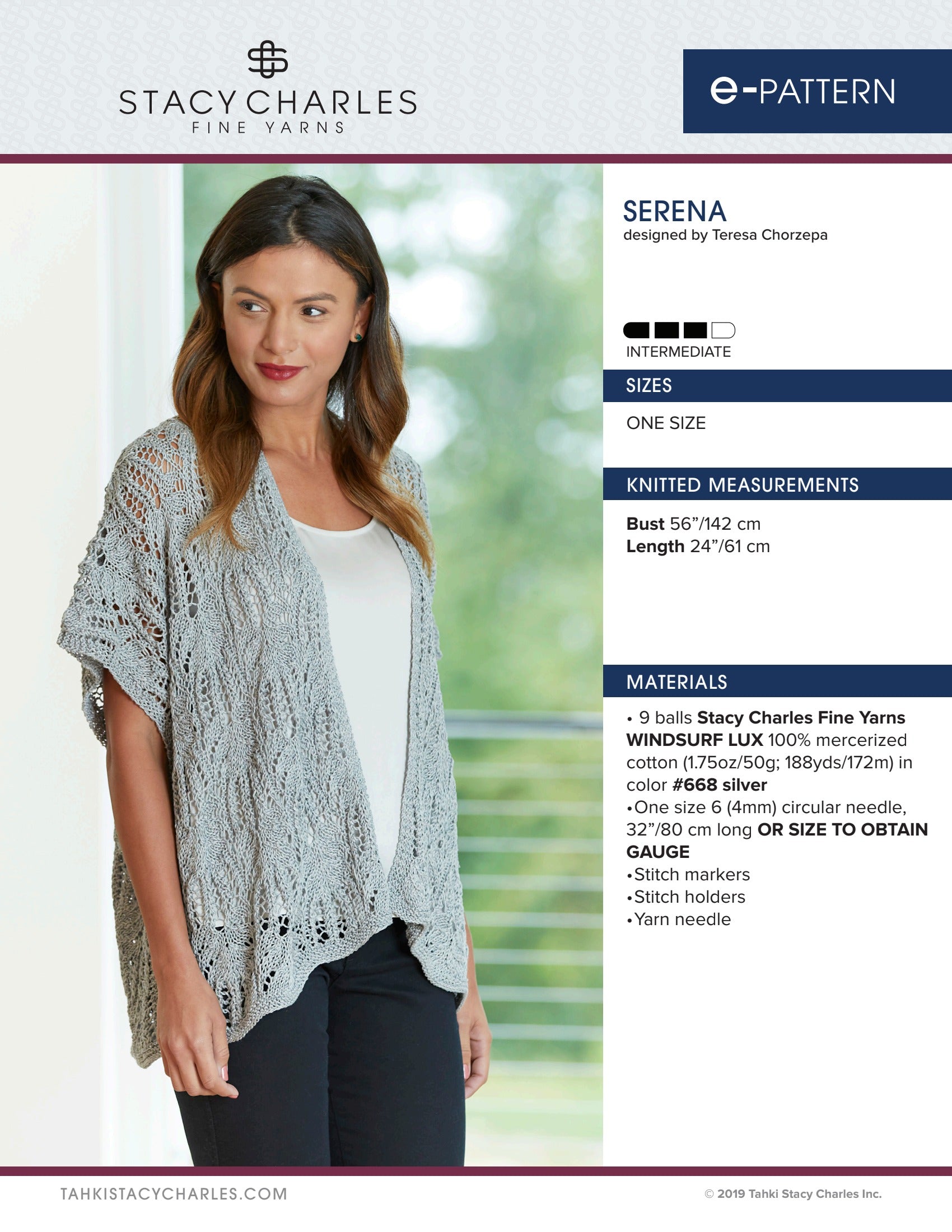 Stacy Charles Fine Yarns Serena Cardigan Knitting Pattern