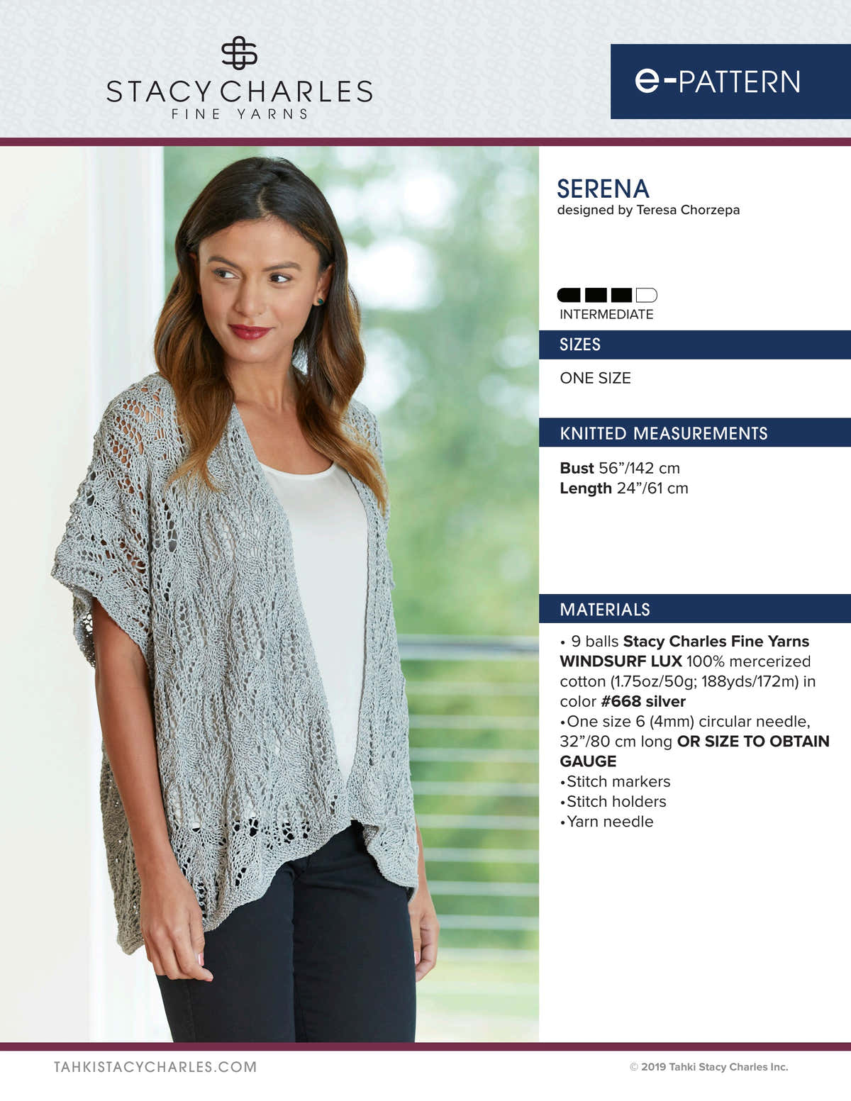 Stacy Charles Fine Yarns Serena Cardigan Knitting Pattern