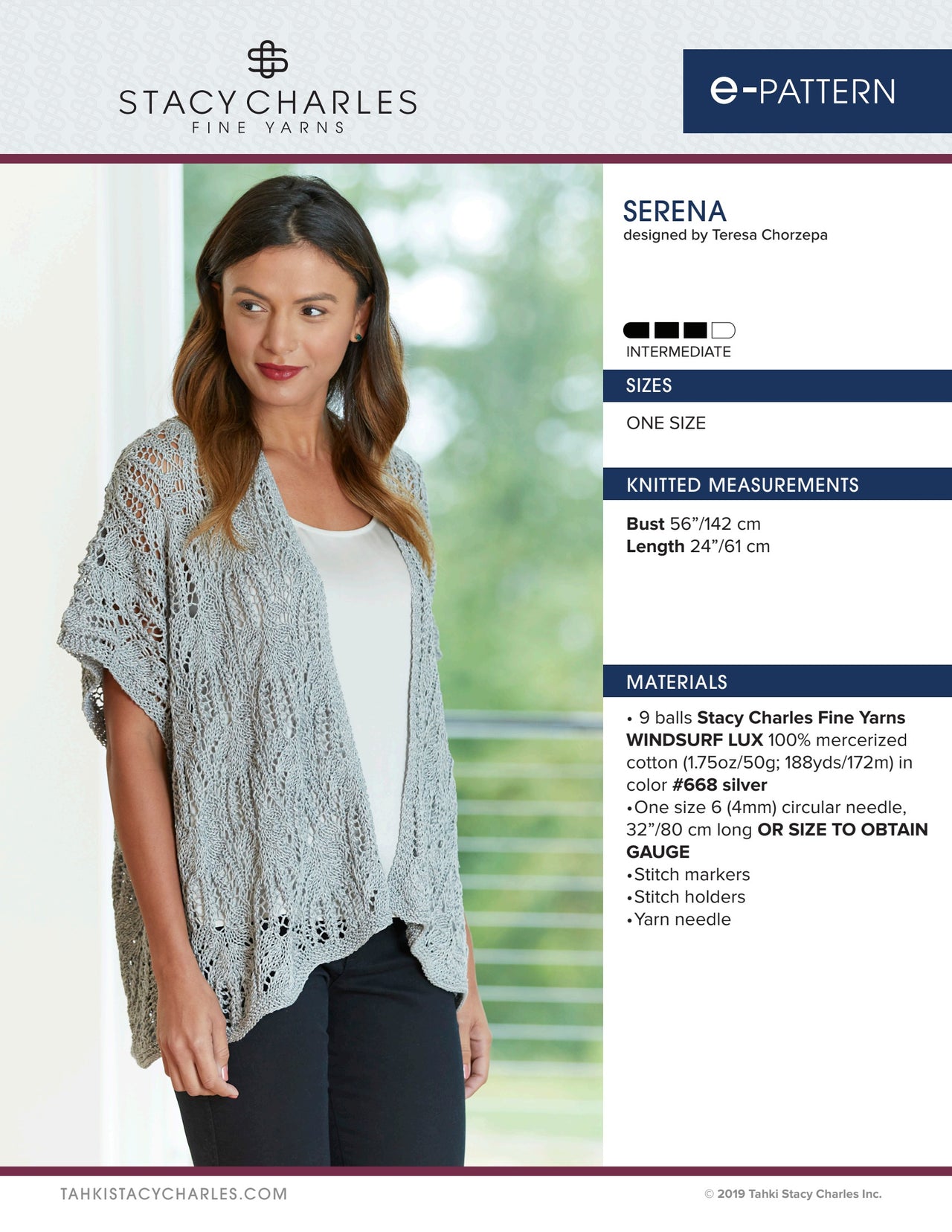 Stacy Charles Fine Yarns Serena Cardigan Knitting Pattern