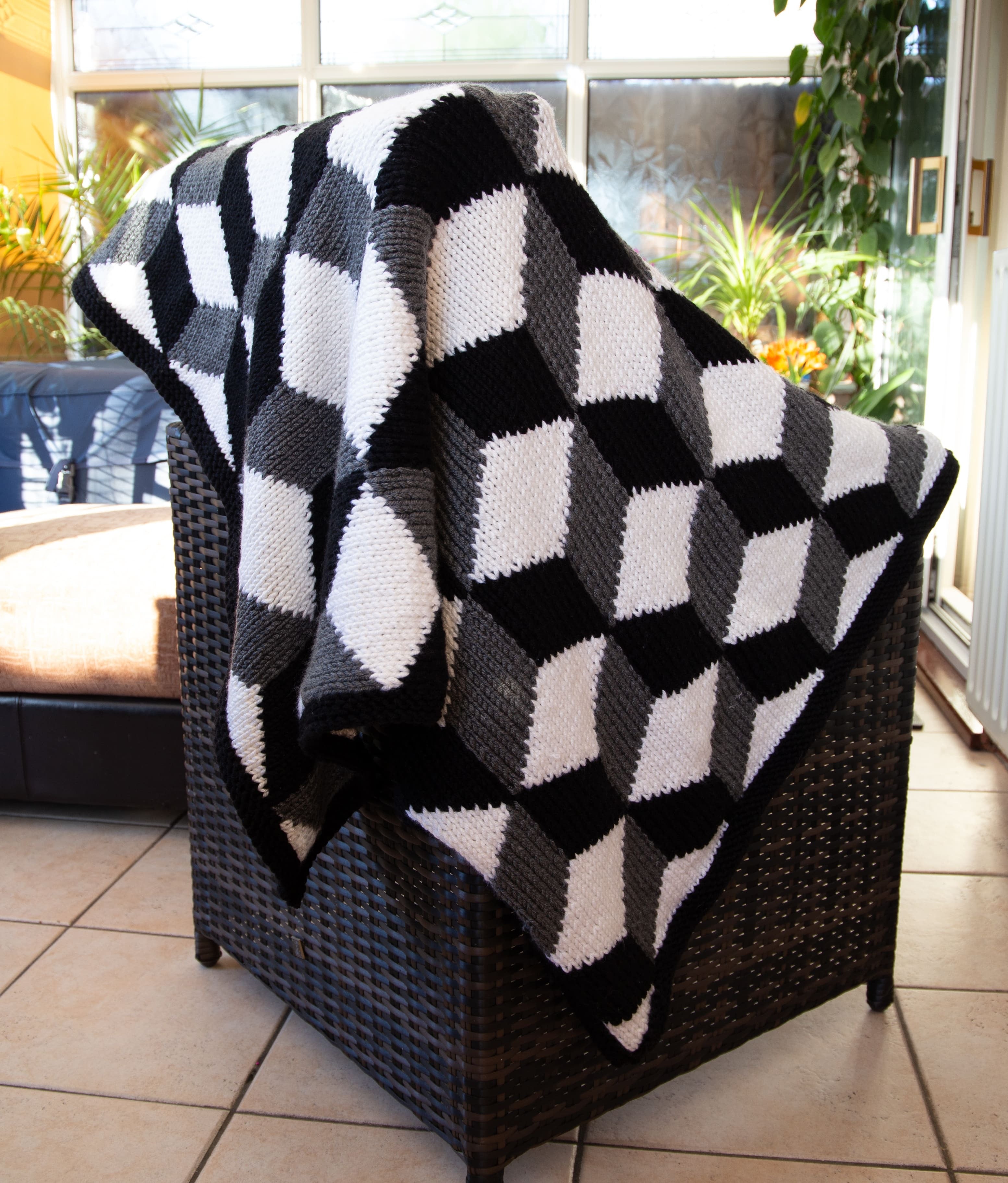 Deramores Tumbling Blocks Blanket Knitting Pattern