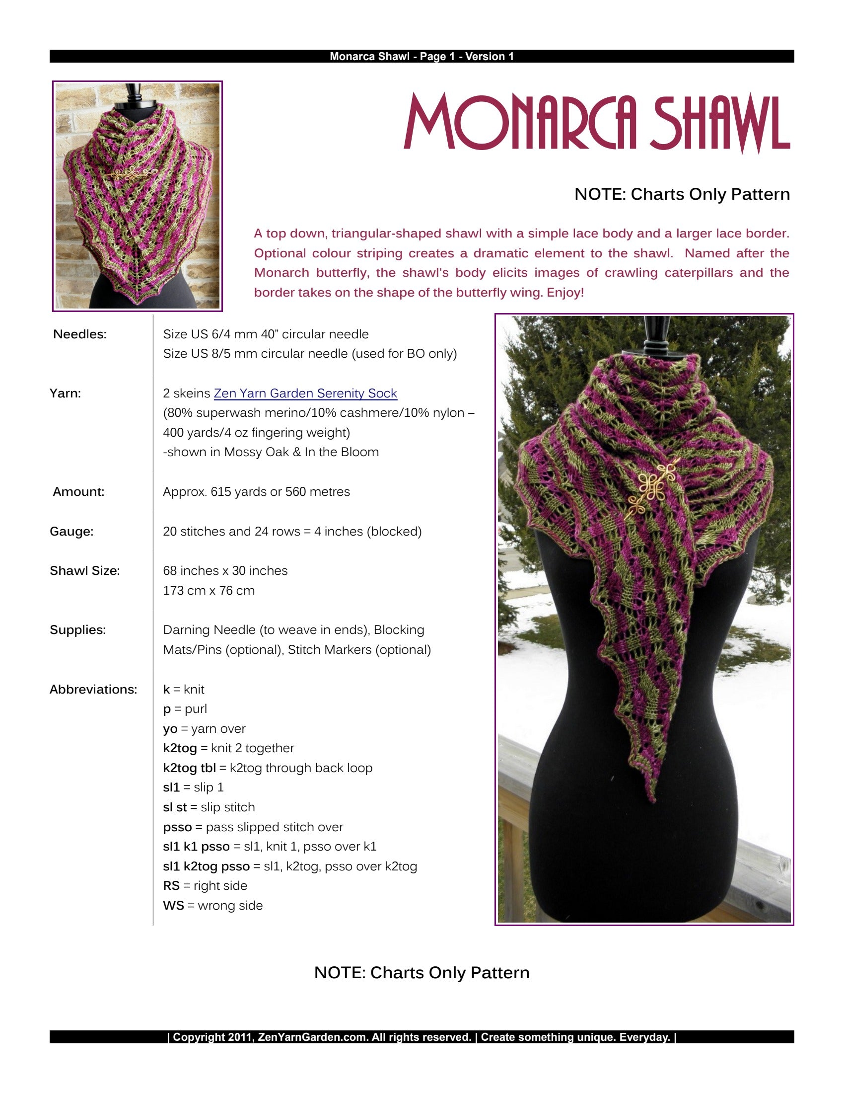 Zen Yarn Garden Monarca Shawl Wrap Knitting Pattern