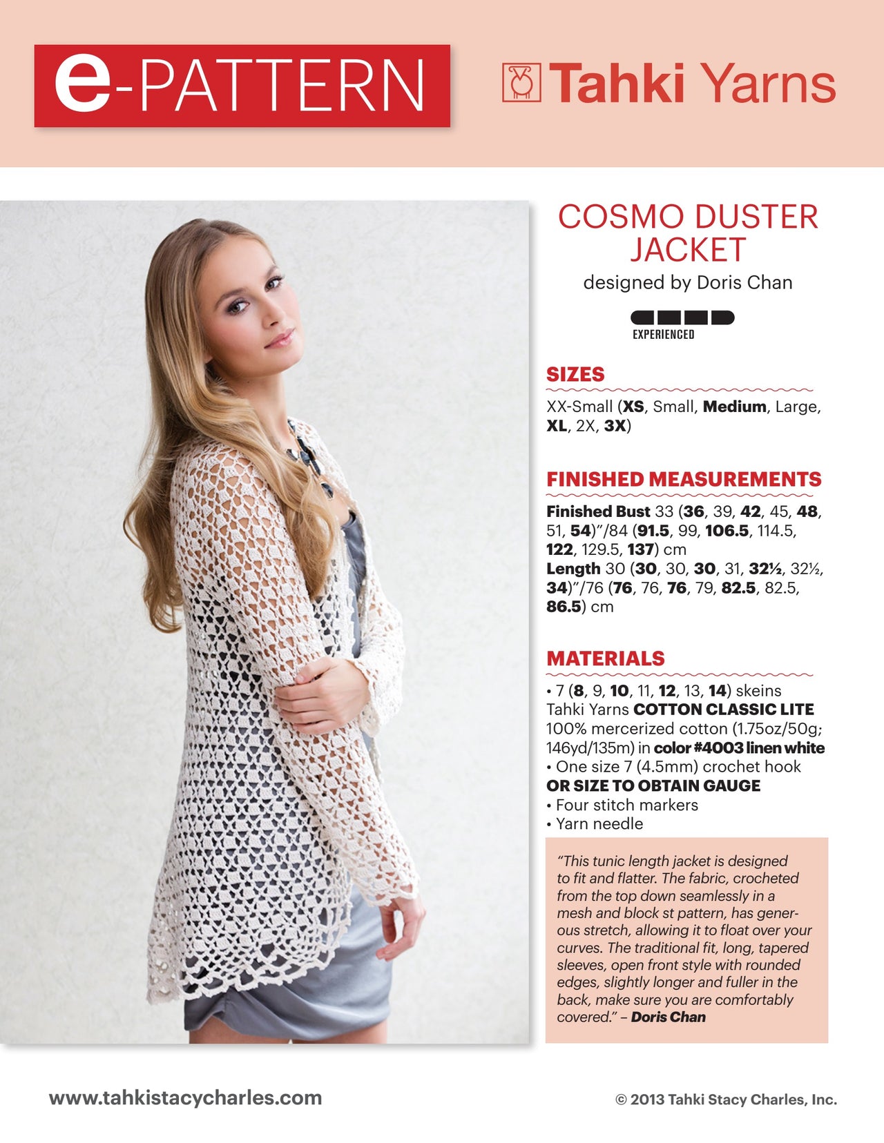 Tahki Yarns Cosmo Duster Jacket Crochet Pattern