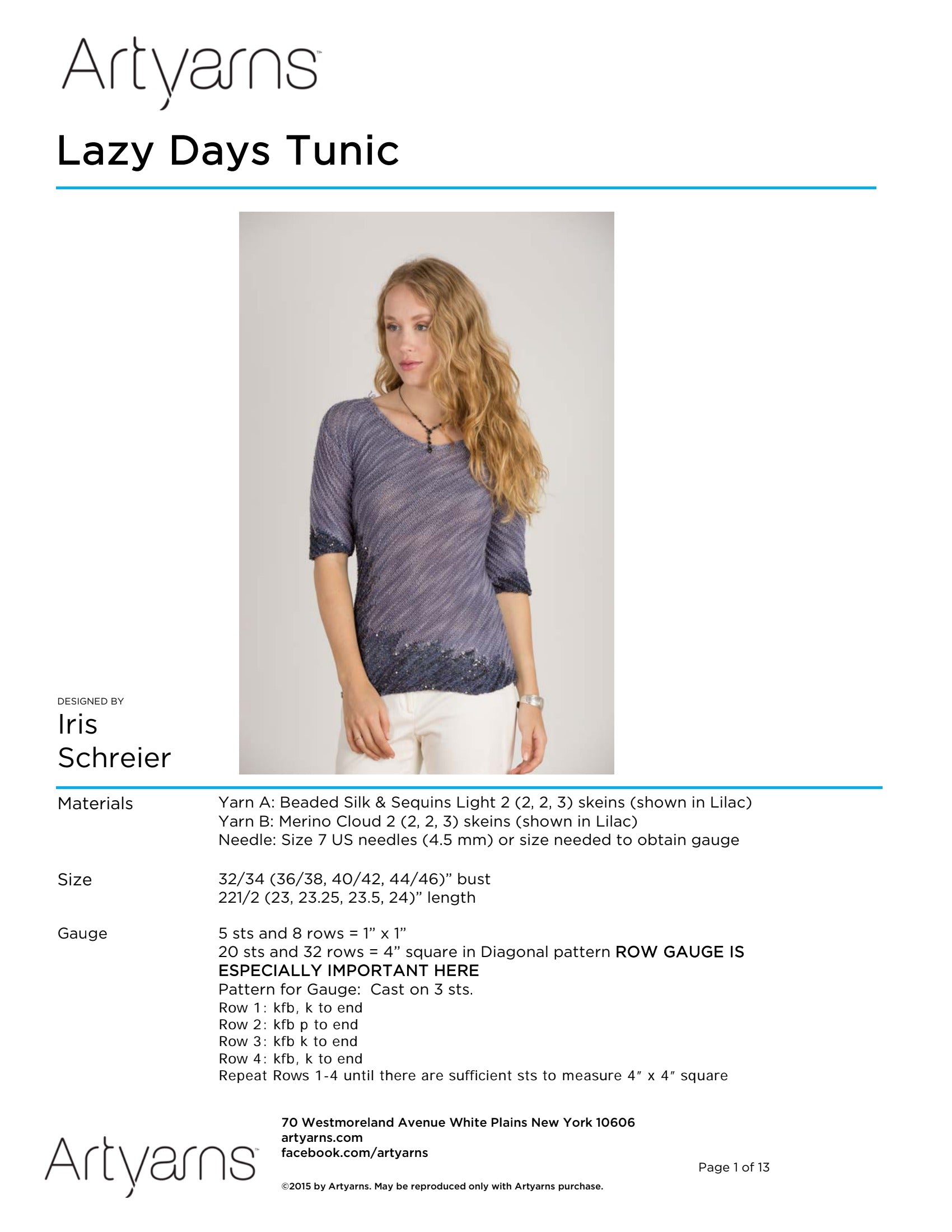 Artyarns Lazy Days Tunic Jumper Knitting Pattern