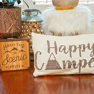 Happy Camper Knit Pillow Cover