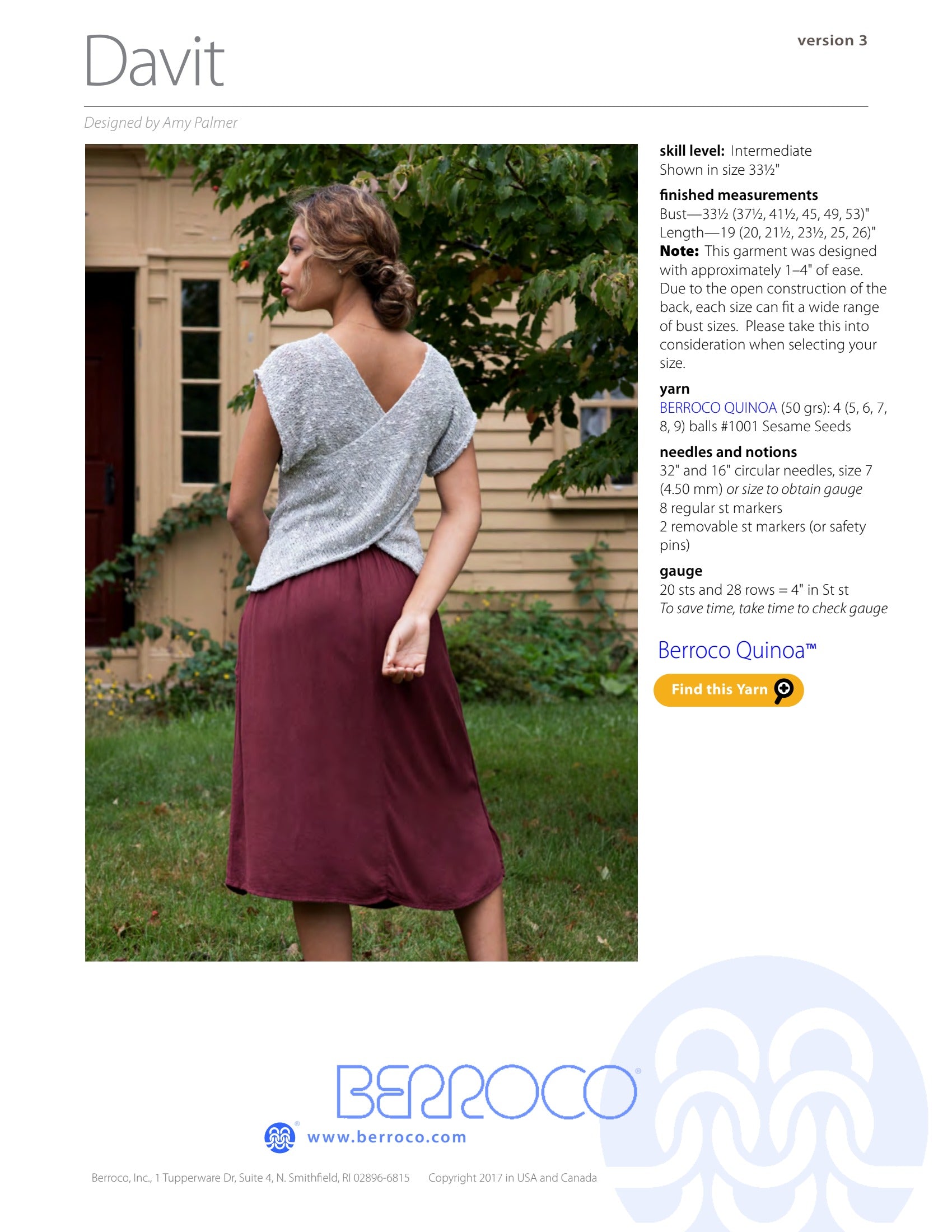 Berroco Davit Jumper Knitting Pattern