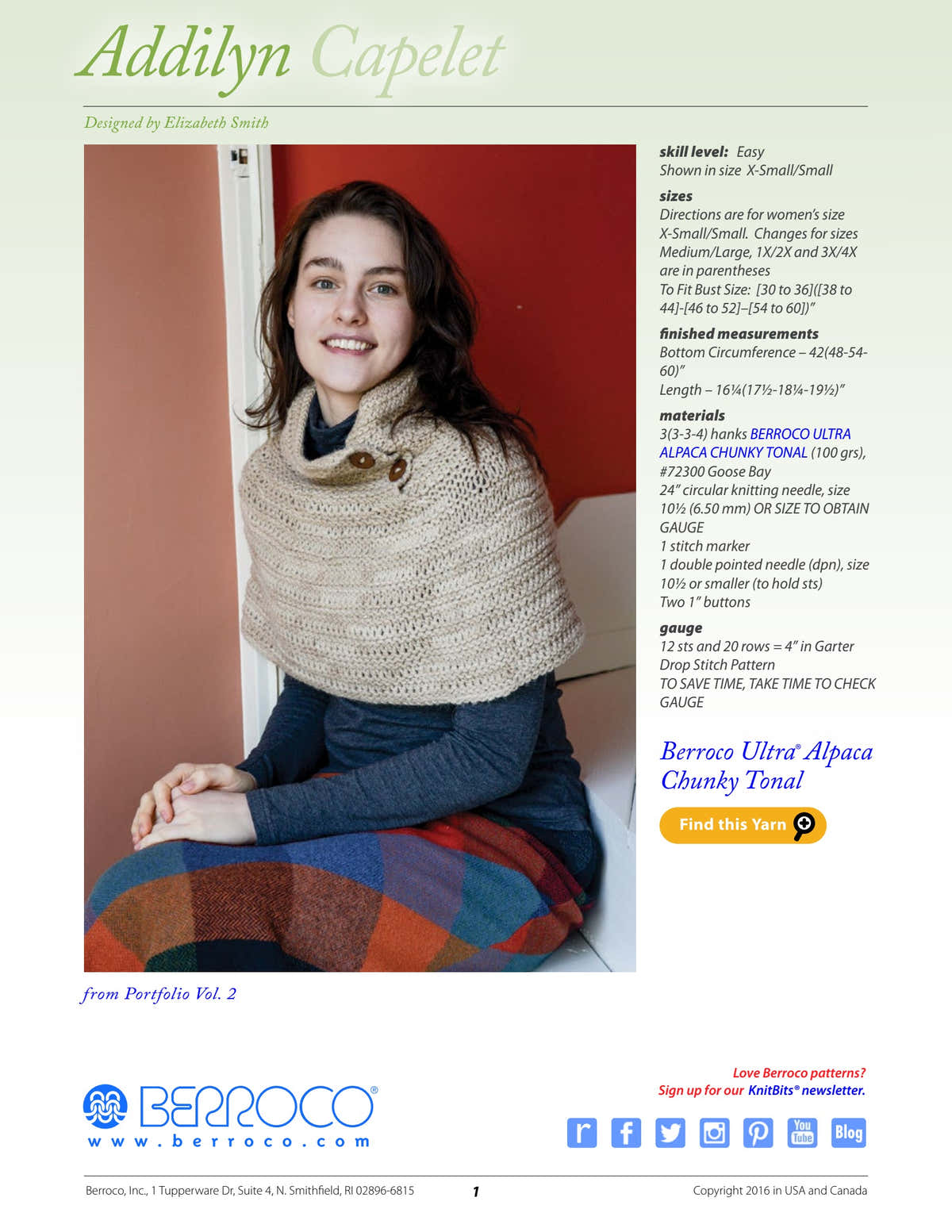 Berroco Addilyn Capelet- Portfolio Knitting Pattern