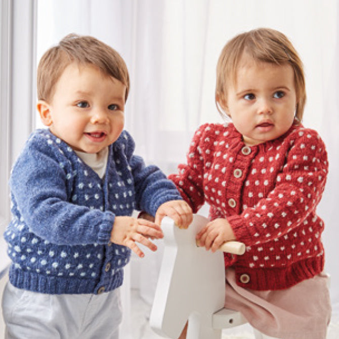 Sirdar Dotted V-Neck or Round Neck Cardigan in Snuggly Heirloom