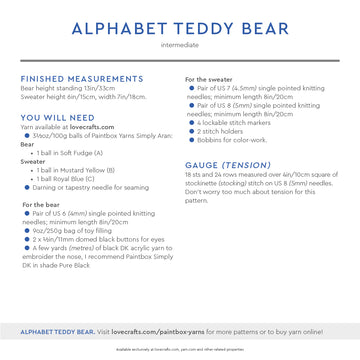 Paintbox Yarns Alphabet Teddy Bear Knitting Pattern