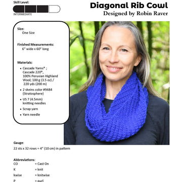 Diagonal Rib Cowl Knitting Pattern