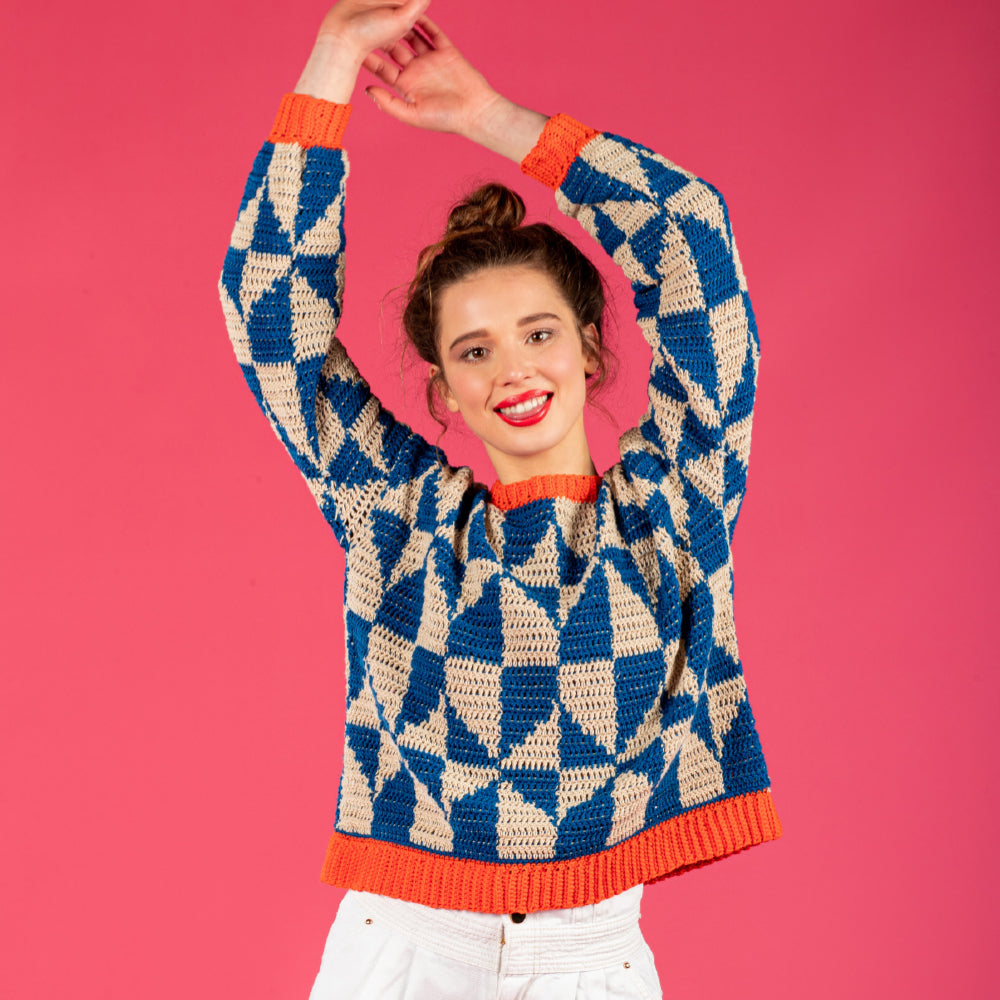 Paintbox Yarns Geometric Tile Sweater Crochet Pattern