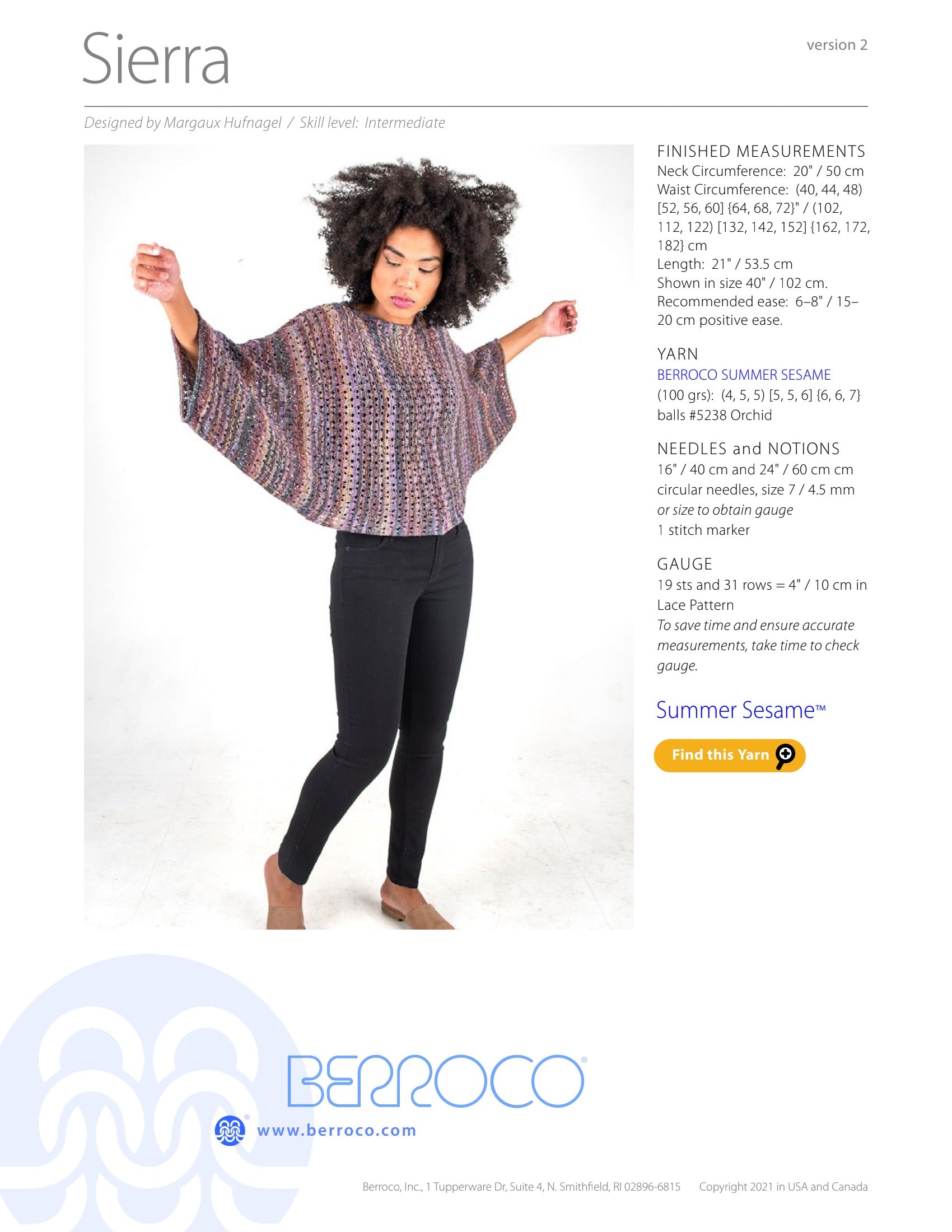 Berroco Sierra Cape Knitting Pattern