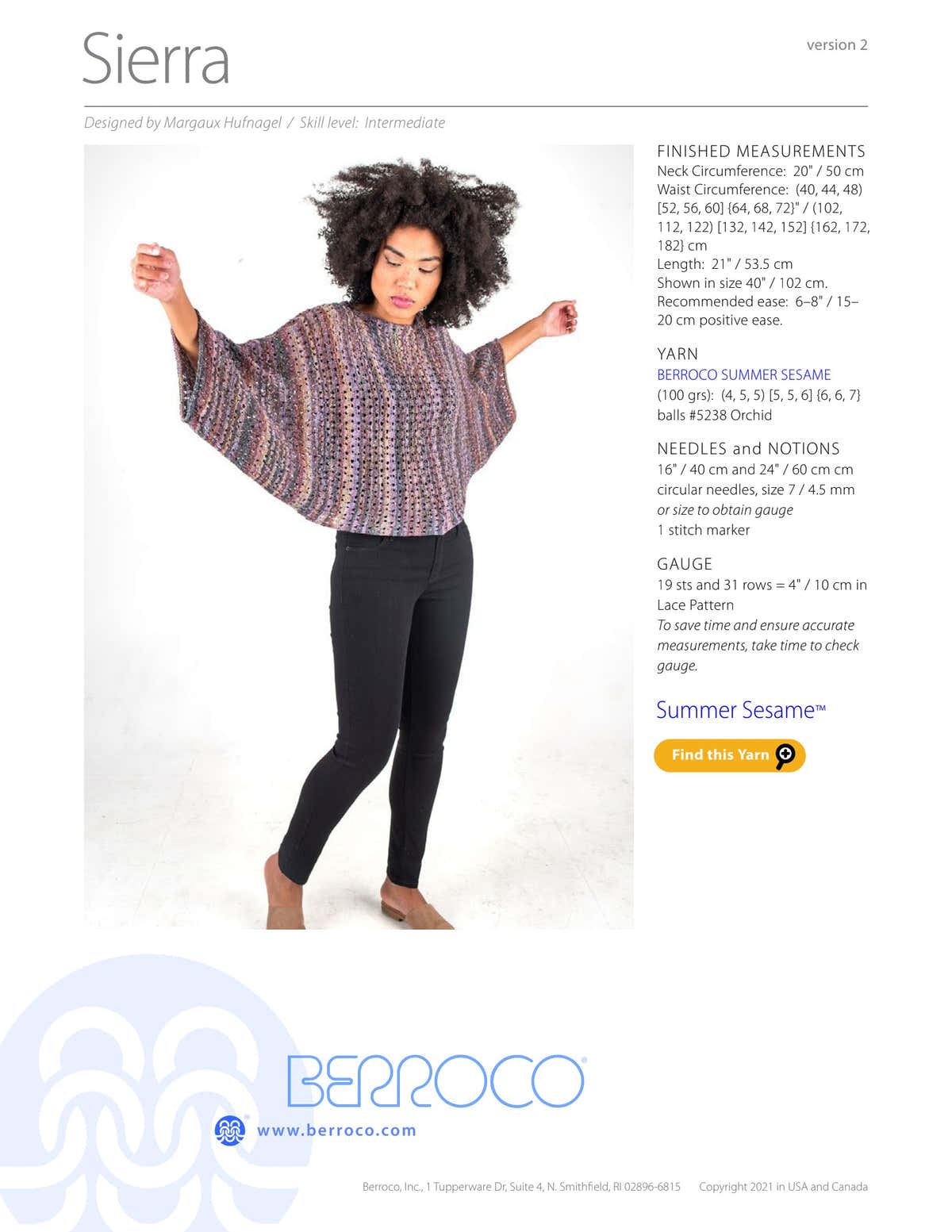 Berroco Sierra Cape Knitting Pattern