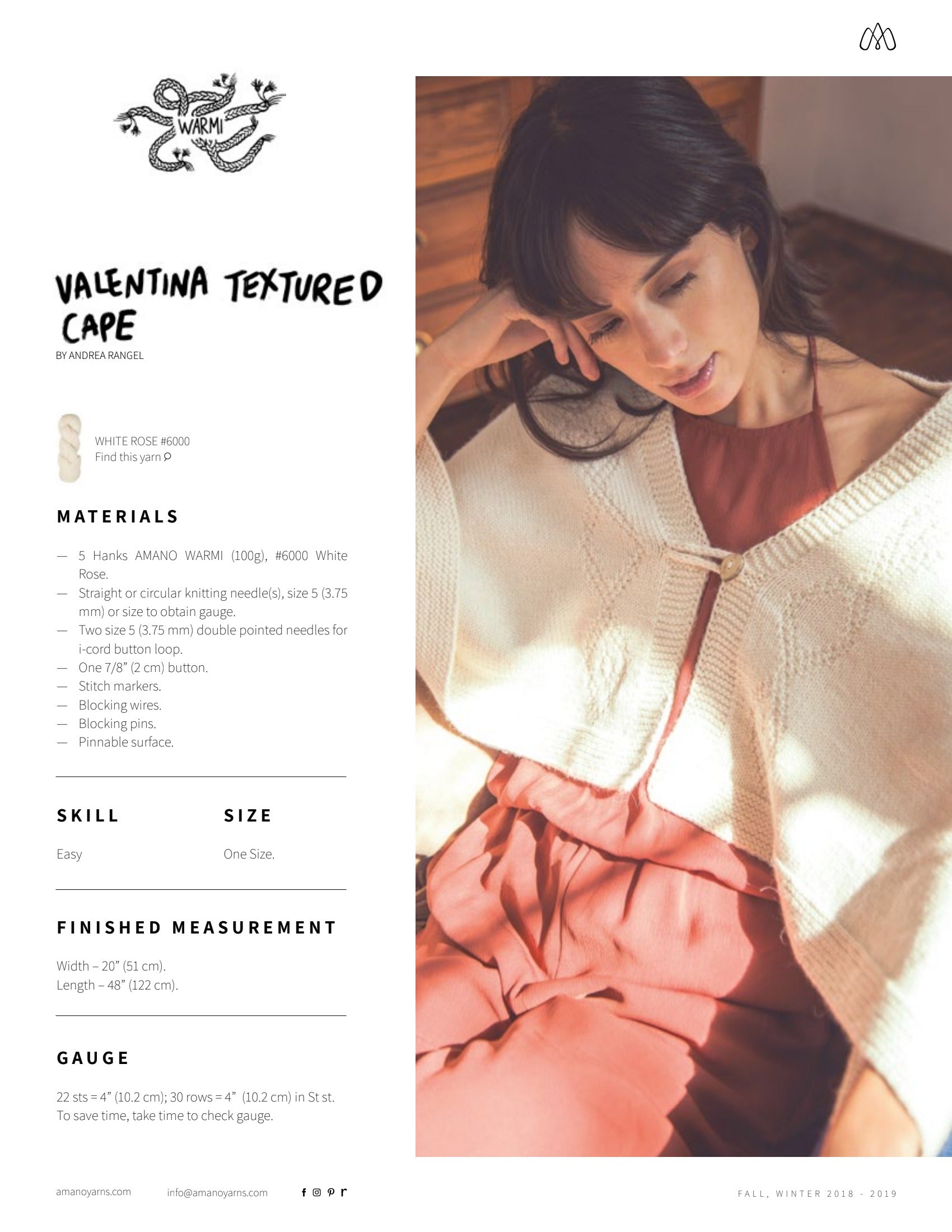 AMANO Valentina Textured Cape Knitting Pattern