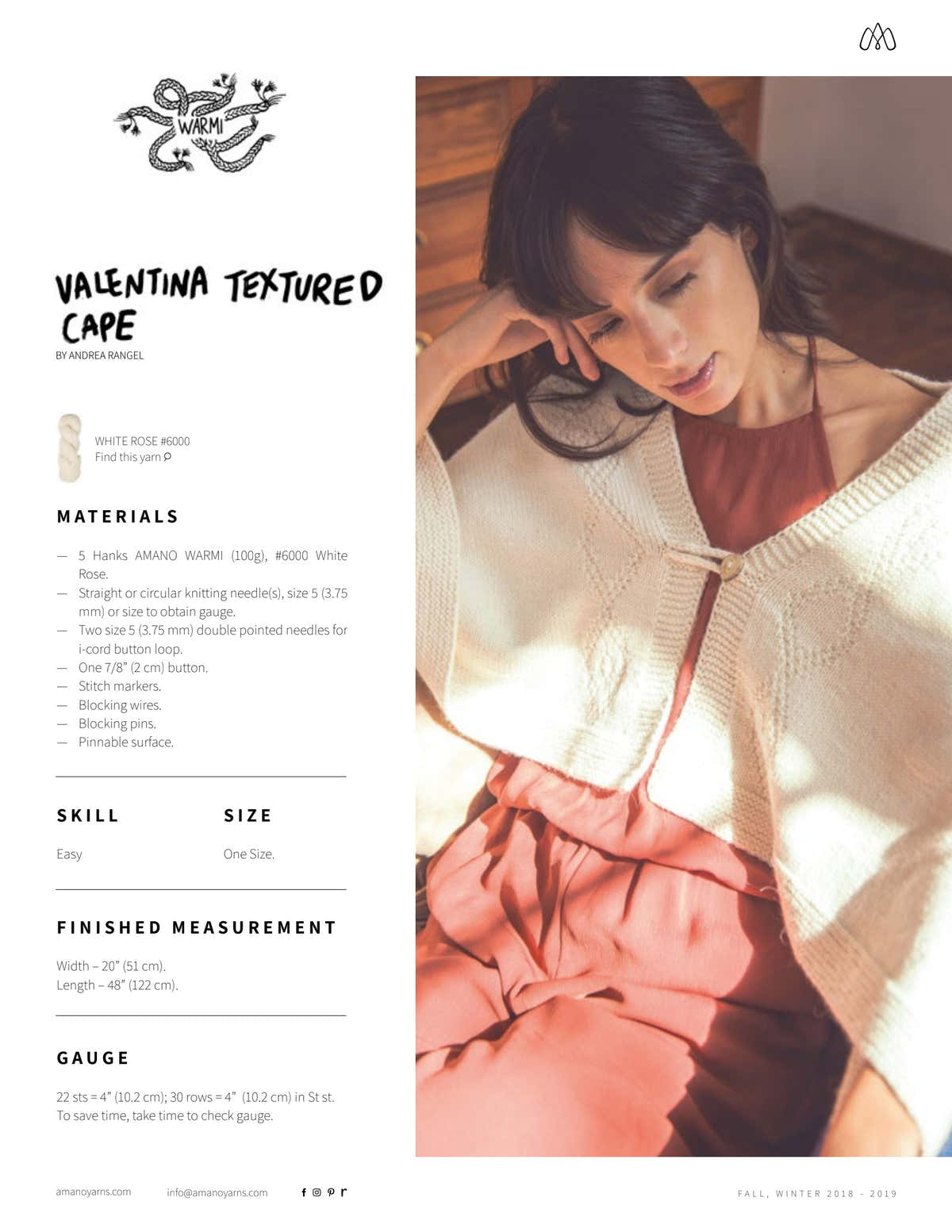 AMANO Valentina Textured Cape Knitting Pattern
