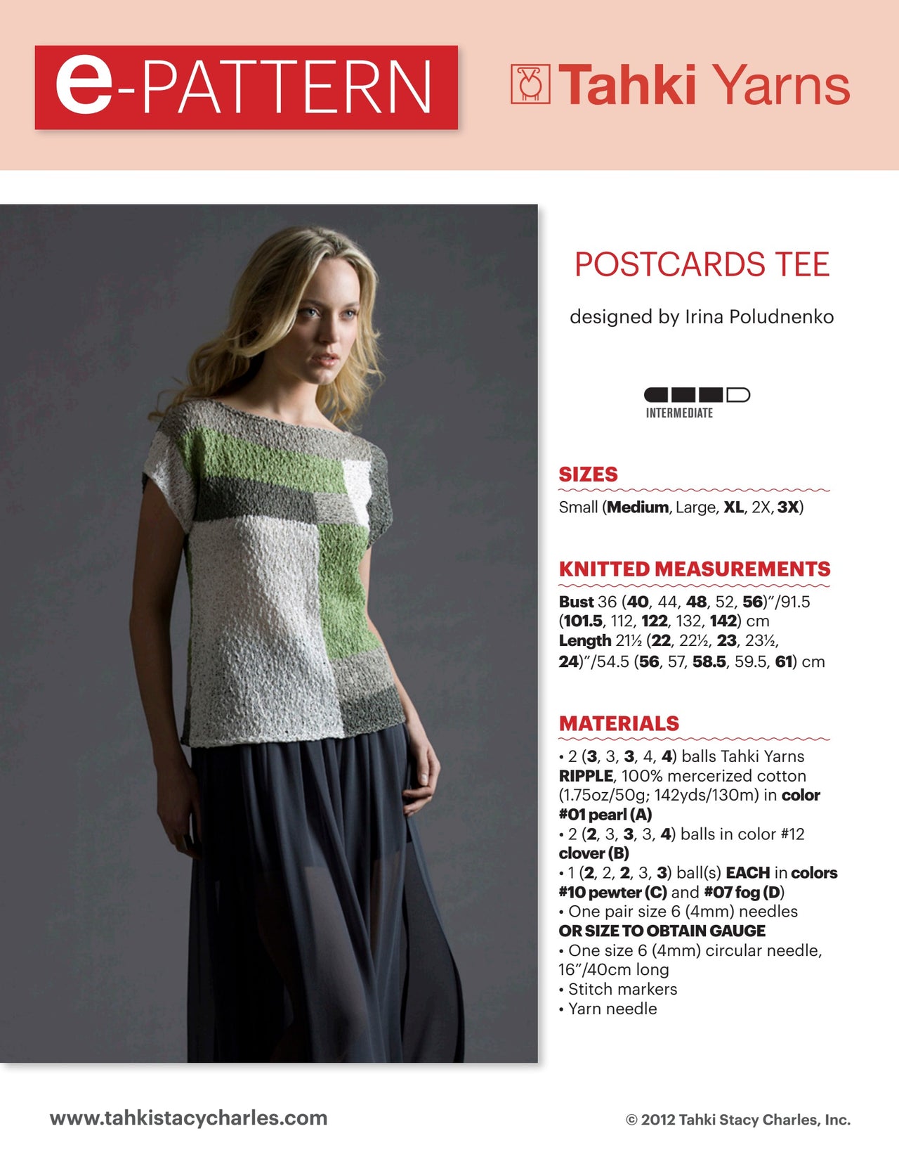Tahki Yarns Postcards Tee Knitting Pattern