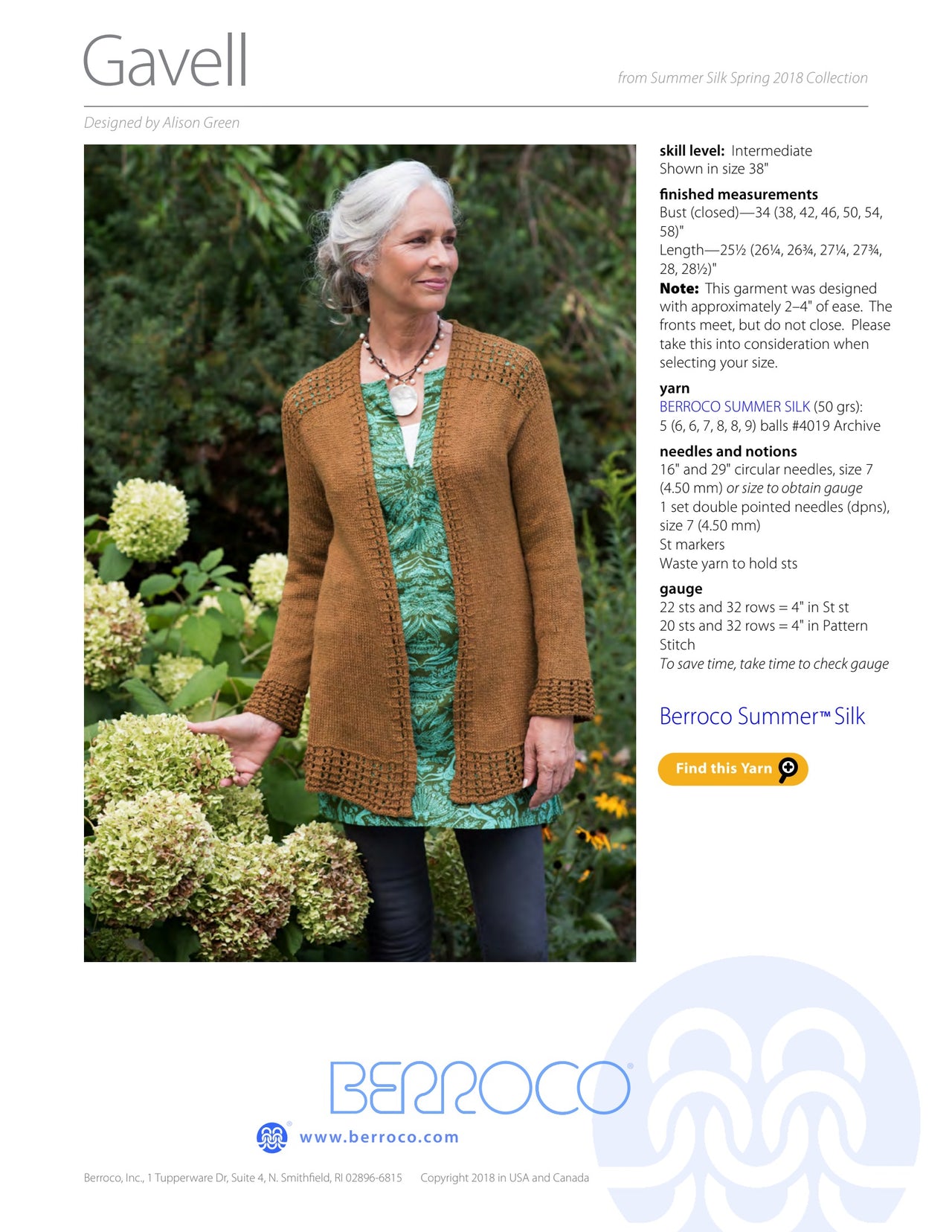 Berroco Gavell Cardigan Knitting Pattern