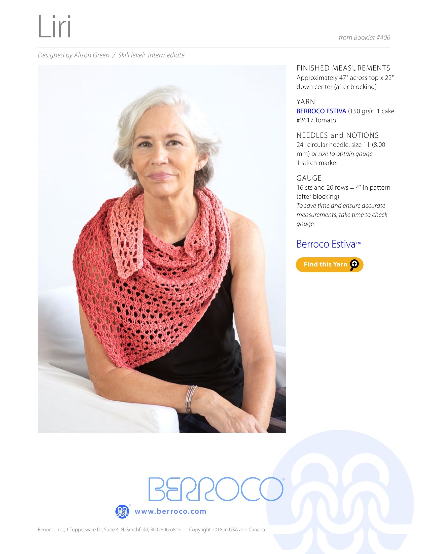 Berroco Liri Wrap Knitting Pattern