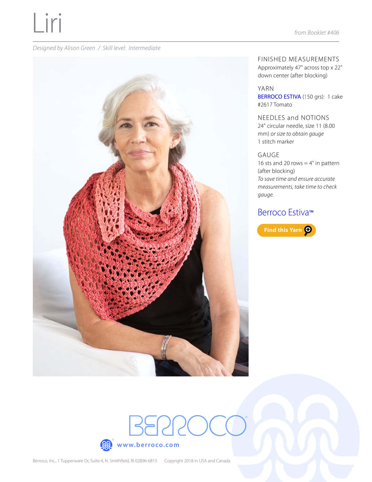 Berroco Liri Wrap Knitting Pattern