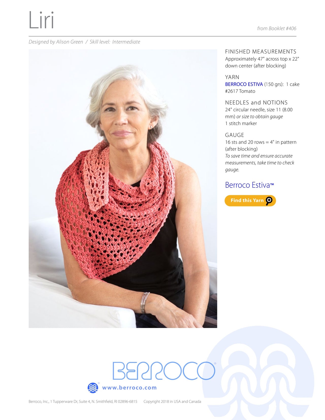 Berroco Liri Wrap Knitting Pattern