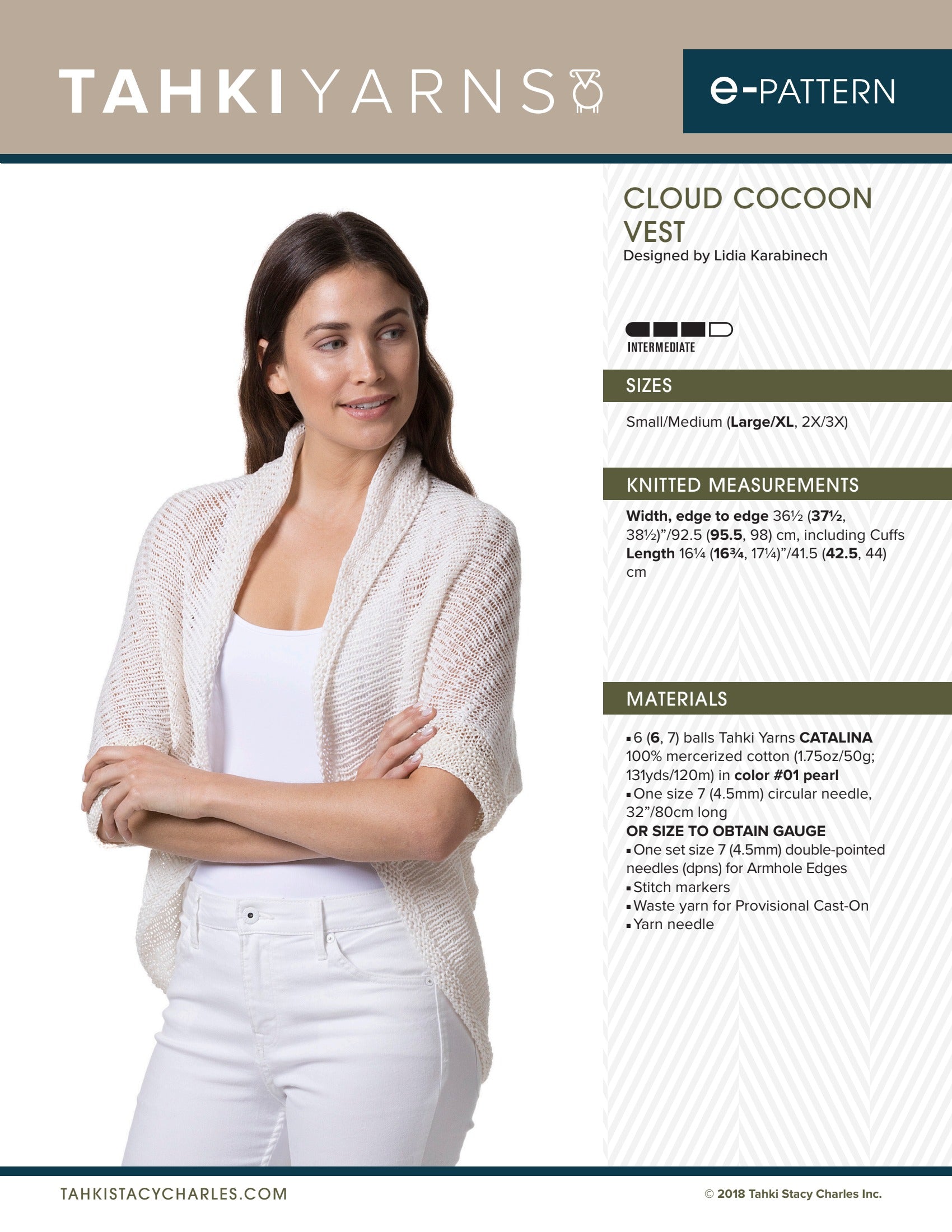 Tahki Yarns Cloud Cocoon Vest Knitting Pattern