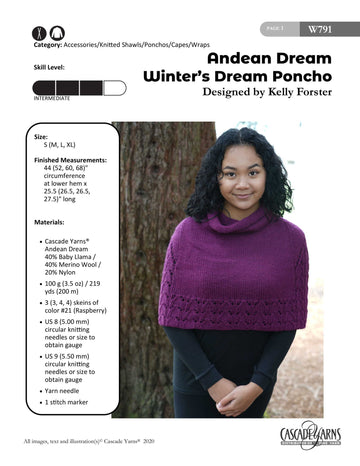Cascade Yarns W791 Winter's Dream Poncho (Free)