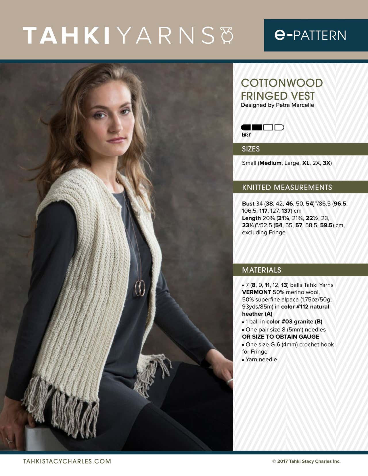 Tahki Yarns Cottonwood Fringed Vest Knitting Pattern