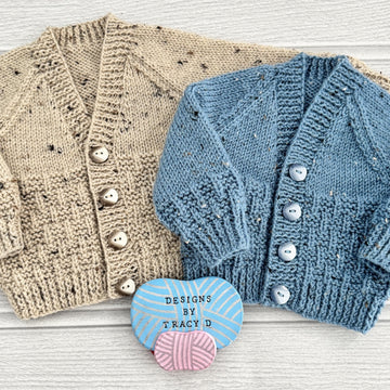Elijah V-neck Baby cardigan knitting pattern 0-9/12mths approx