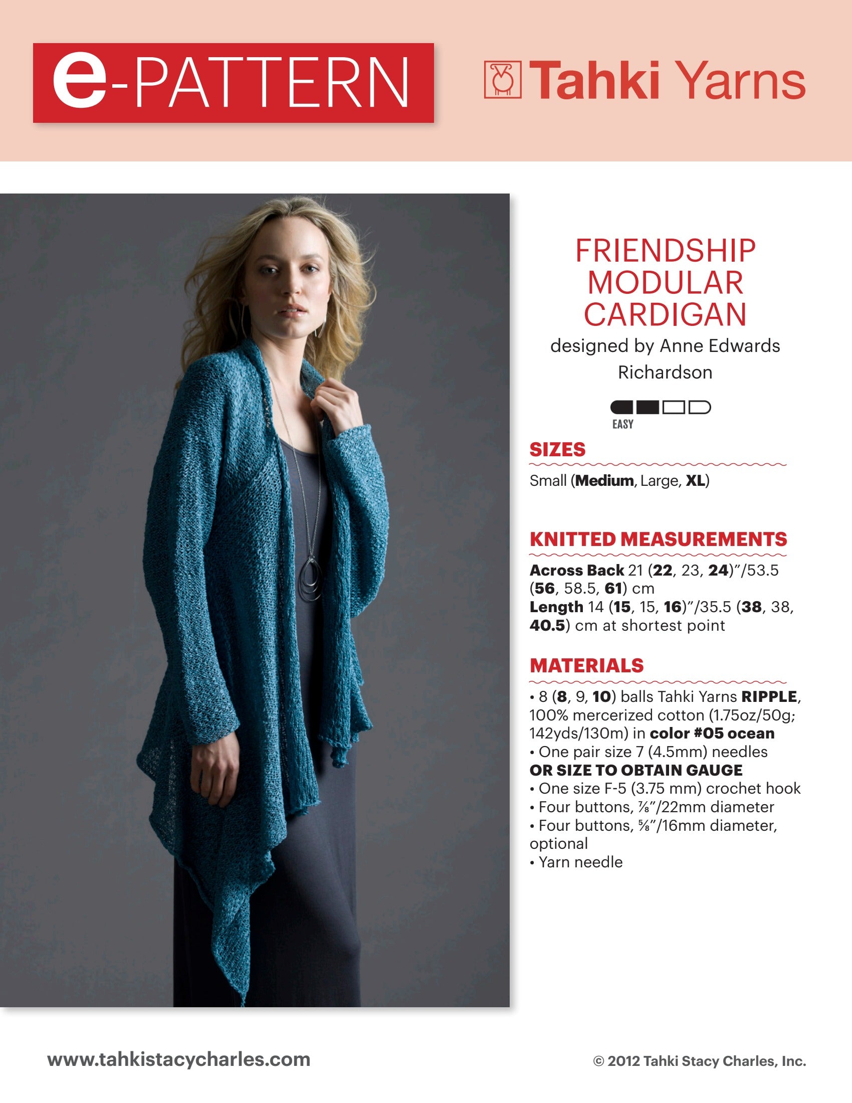 Tahki Yarns Friendship Modular Cardigan Knitting Pattern