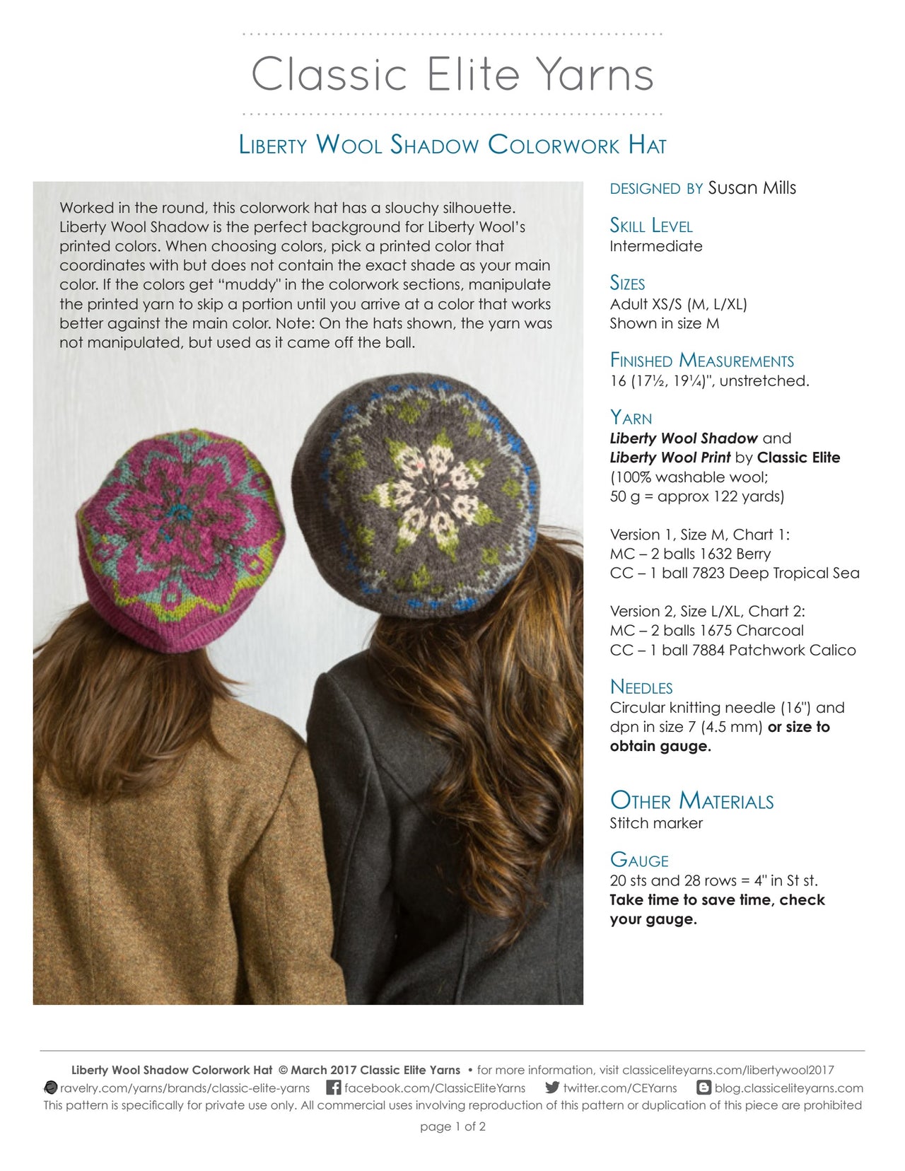 Classic Elite Yarns Liberty Wool Shadow Colorwork Hat