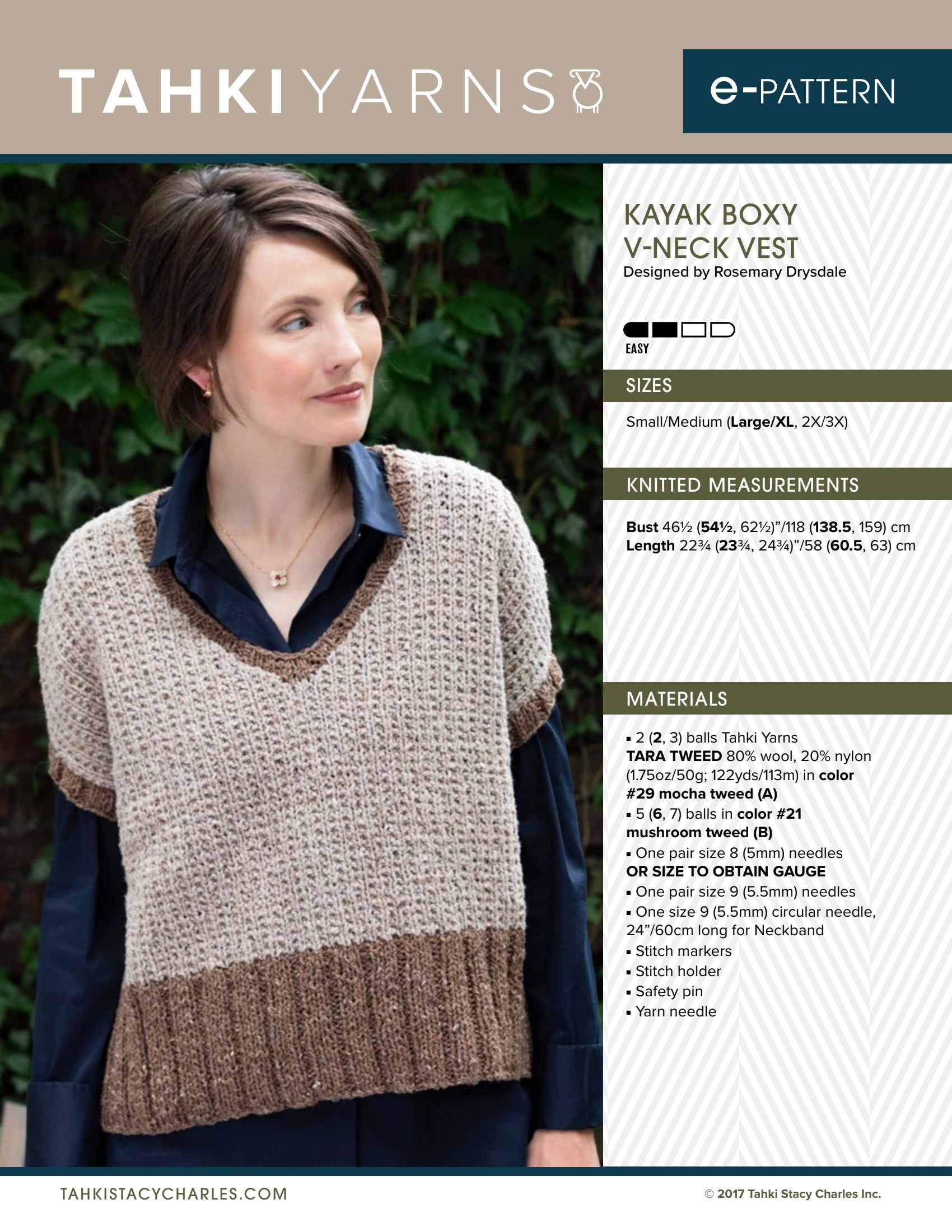 Tahki Yarns Kaya Boxy V Neck Knitting Pattern