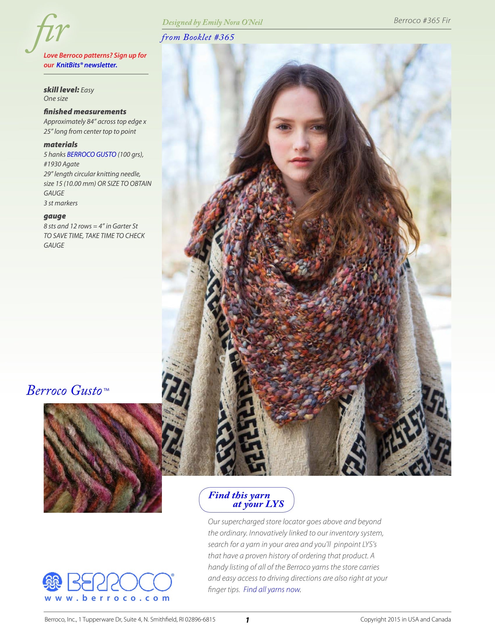 Berroco Fir Wrap Knitting Pattern