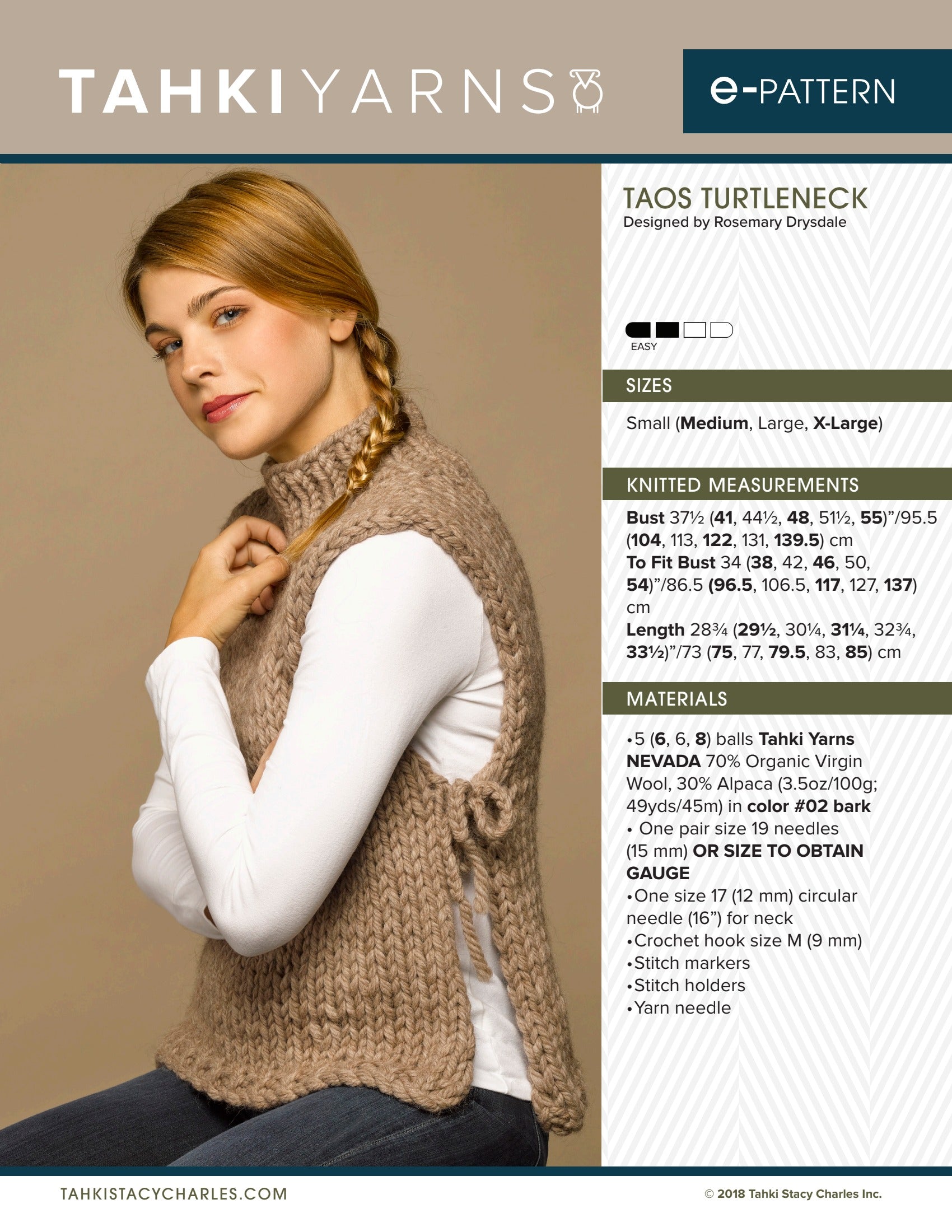 Tahki Yarns Taos Turtleneck Knitting Pattern