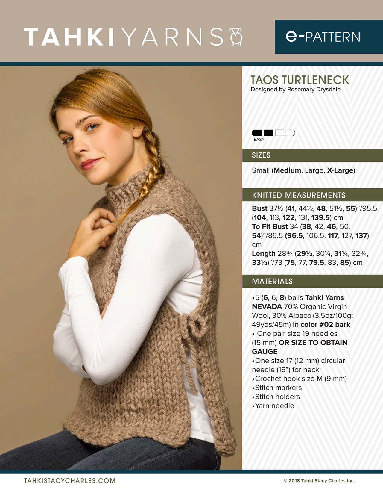 Tahki Yarns Taos Turtleneck Knitting Pattern