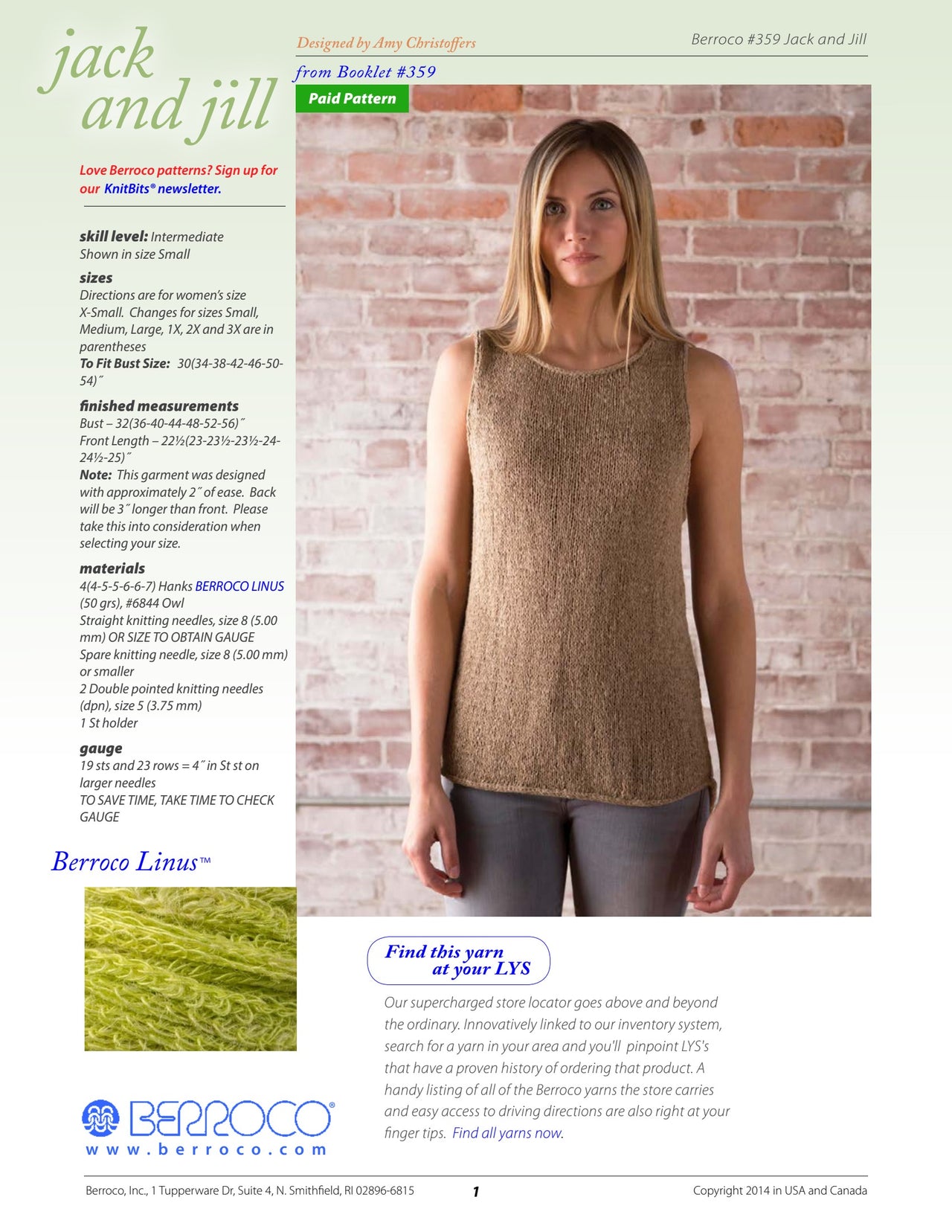 Berroco Jack and Jill Jumper Knitting Pattern