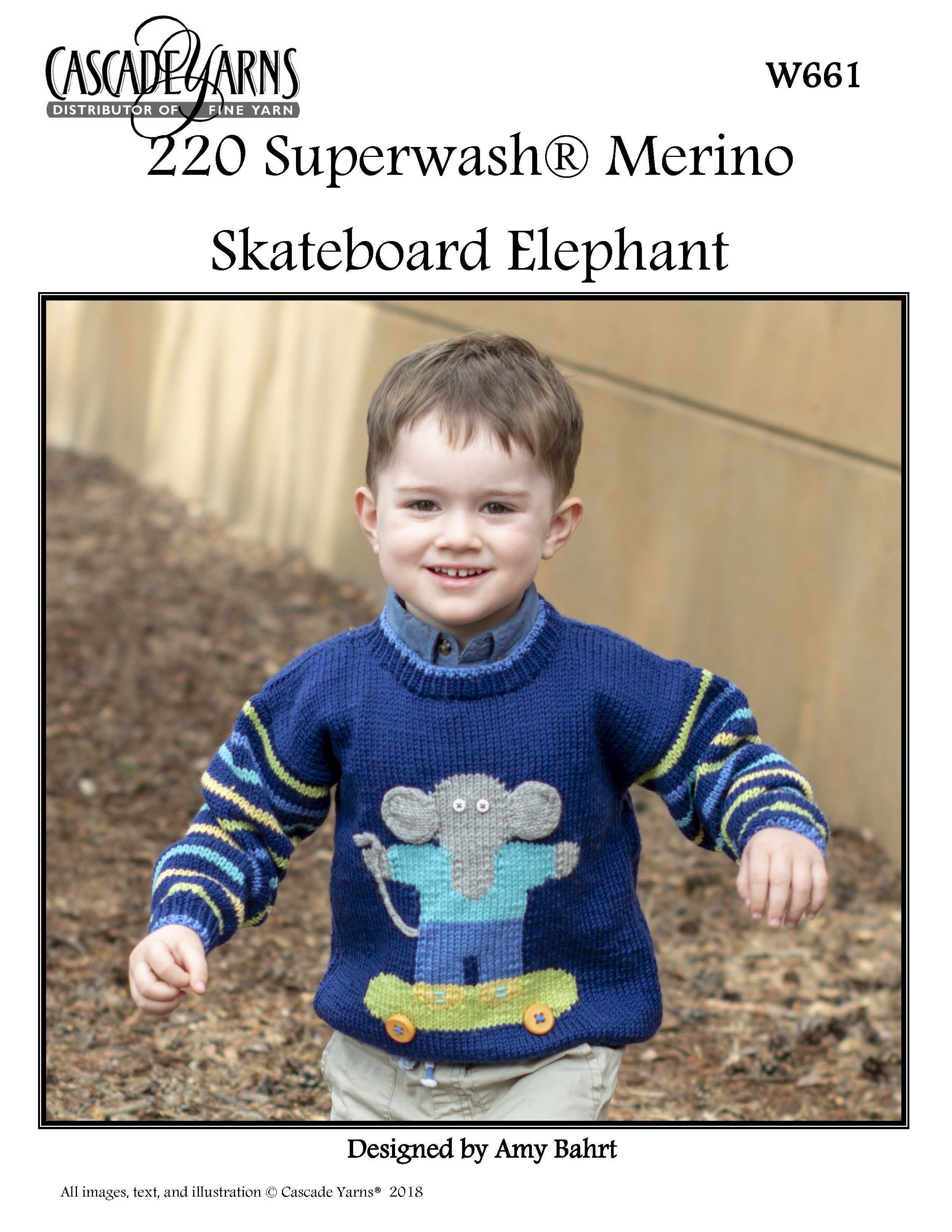 Skateboard Elephant in Cascade Yarns 220 Superwash Merino - Free