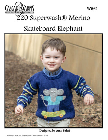 Skateboard Elephant in Cascade Yarns 220 Superwash® Merino - W661 - Free PDF